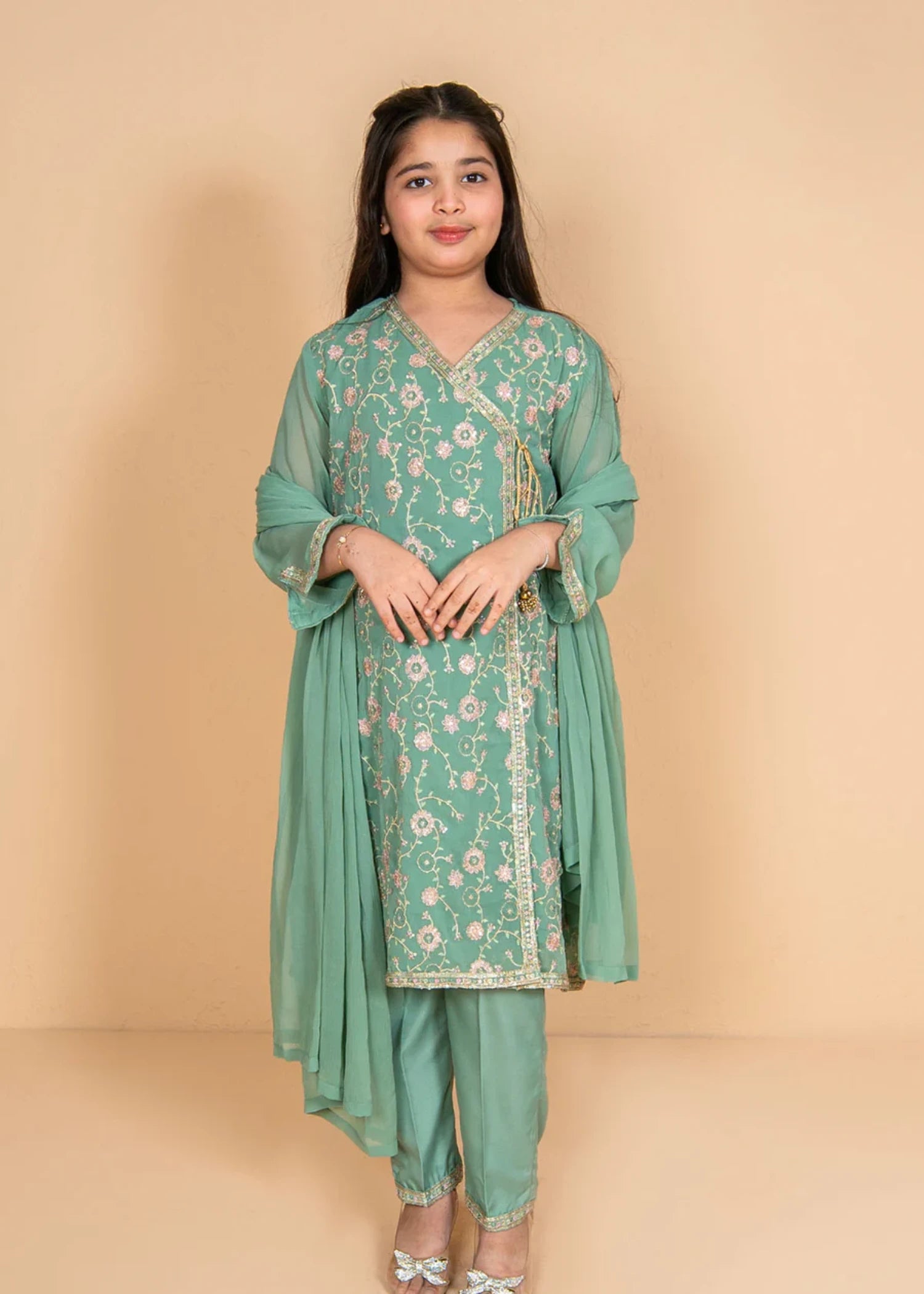 chiffon Angrakha in Sea green