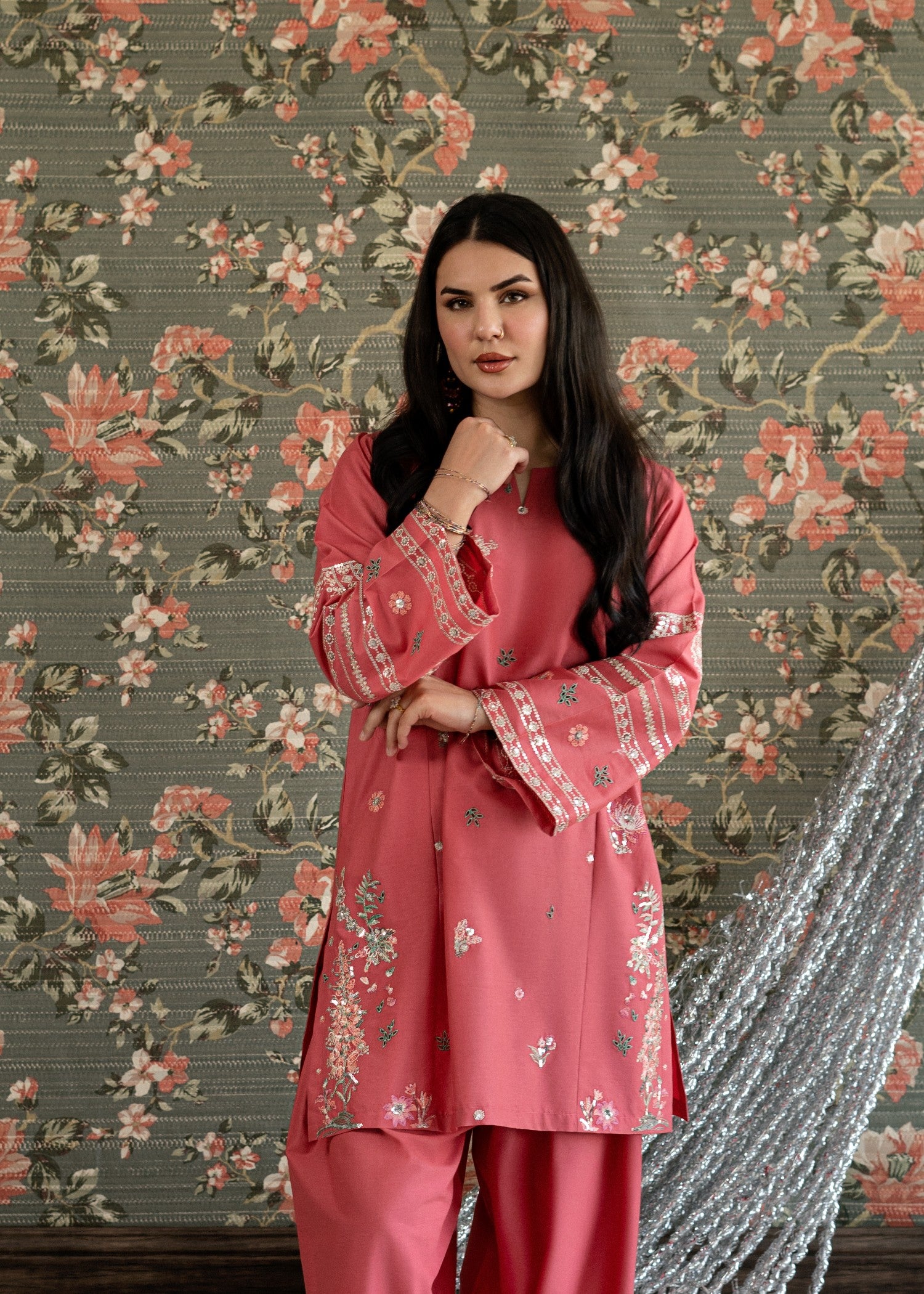 lawn Kurta Set in Chili red