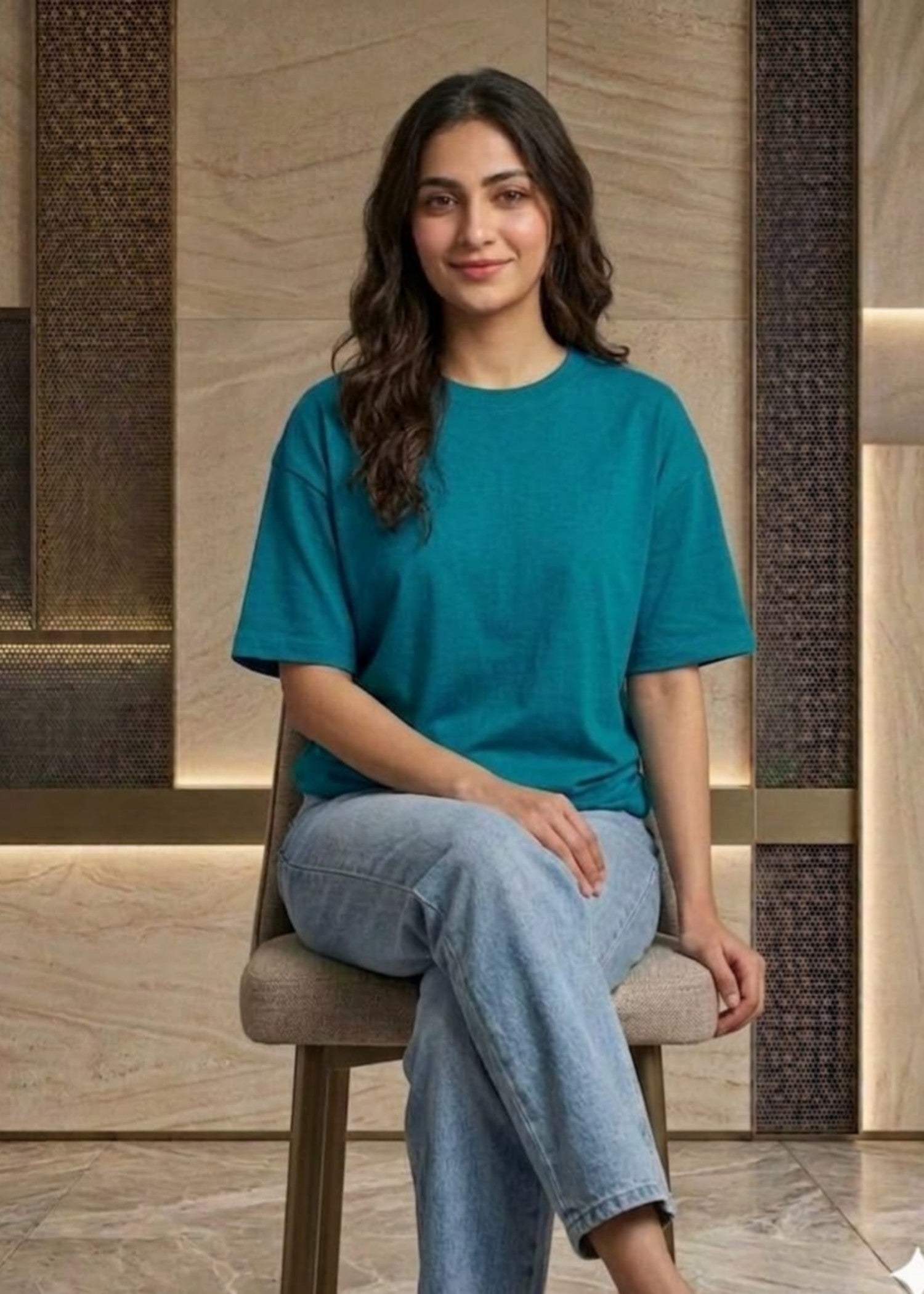 cotton jersey T Shirt in Pacific blue