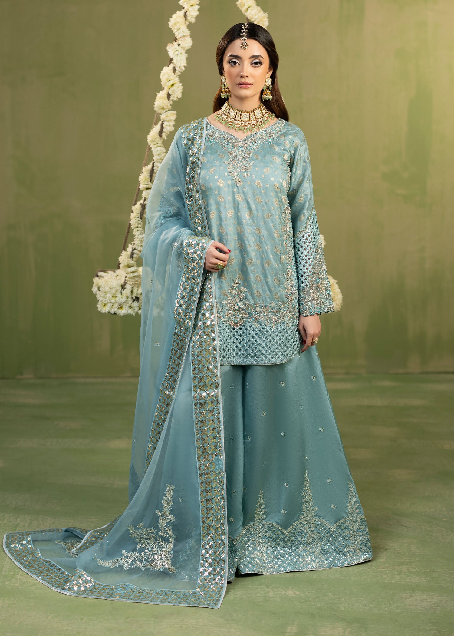 jamawar Sharara in Powder blue