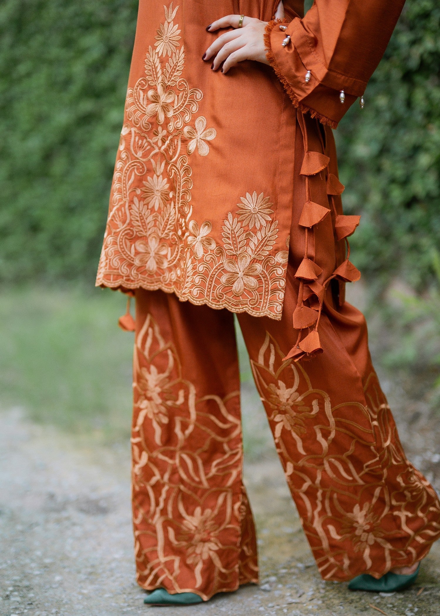 raw silk Co Ord Sets in Rust orange