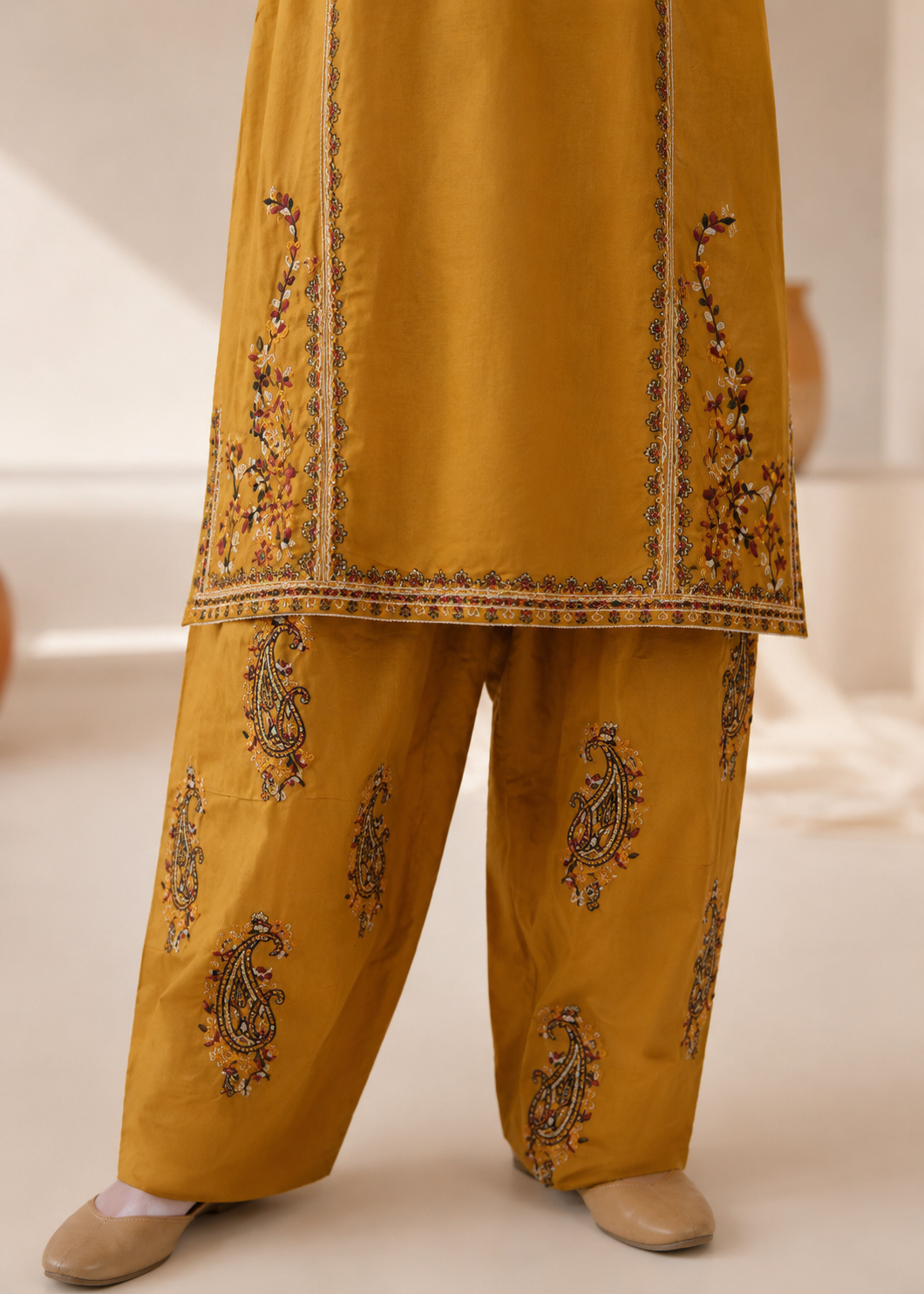 cotton Kurta Set in Amber, bright orange, goldfish orange