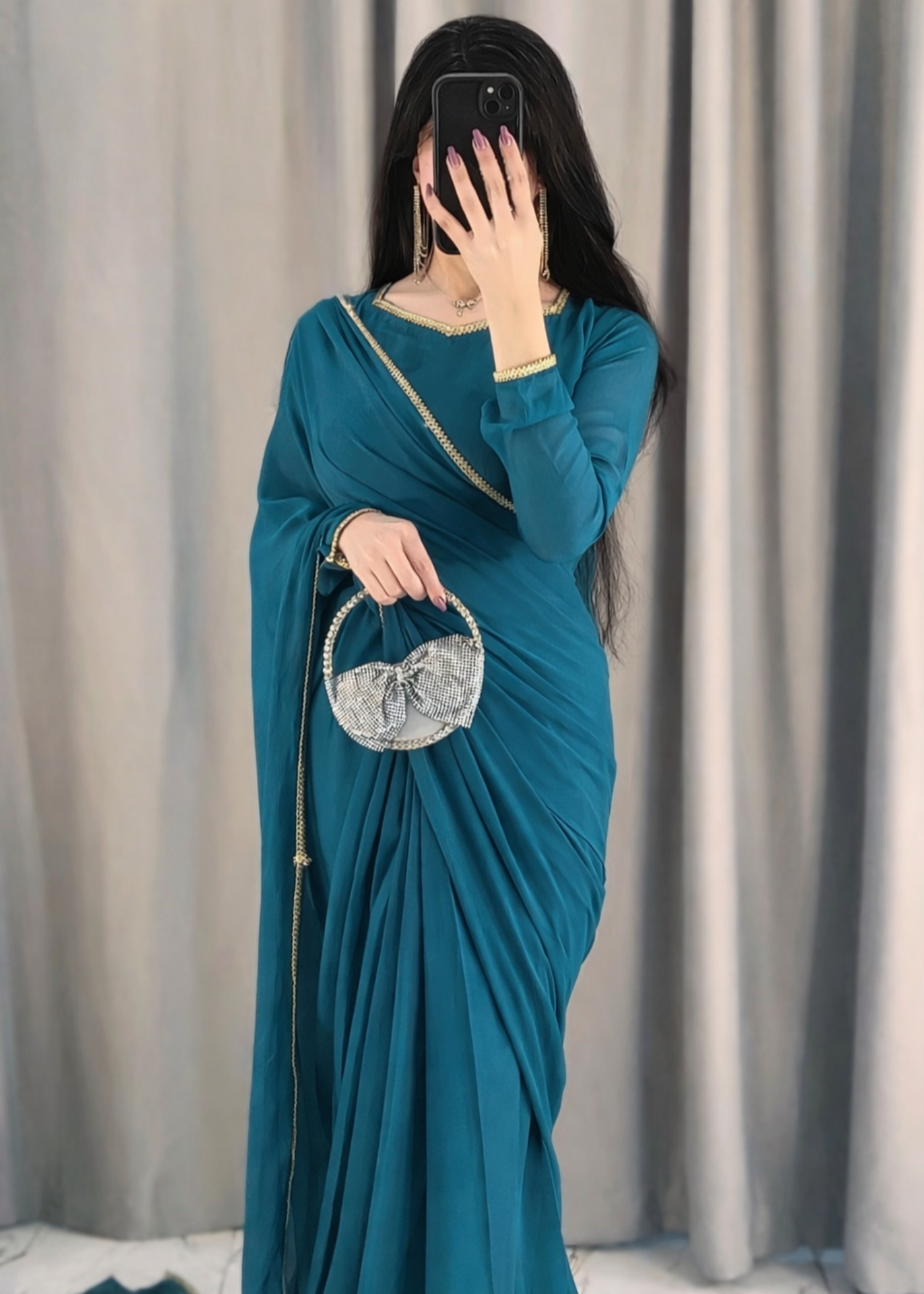 chiffon Saree in Teal