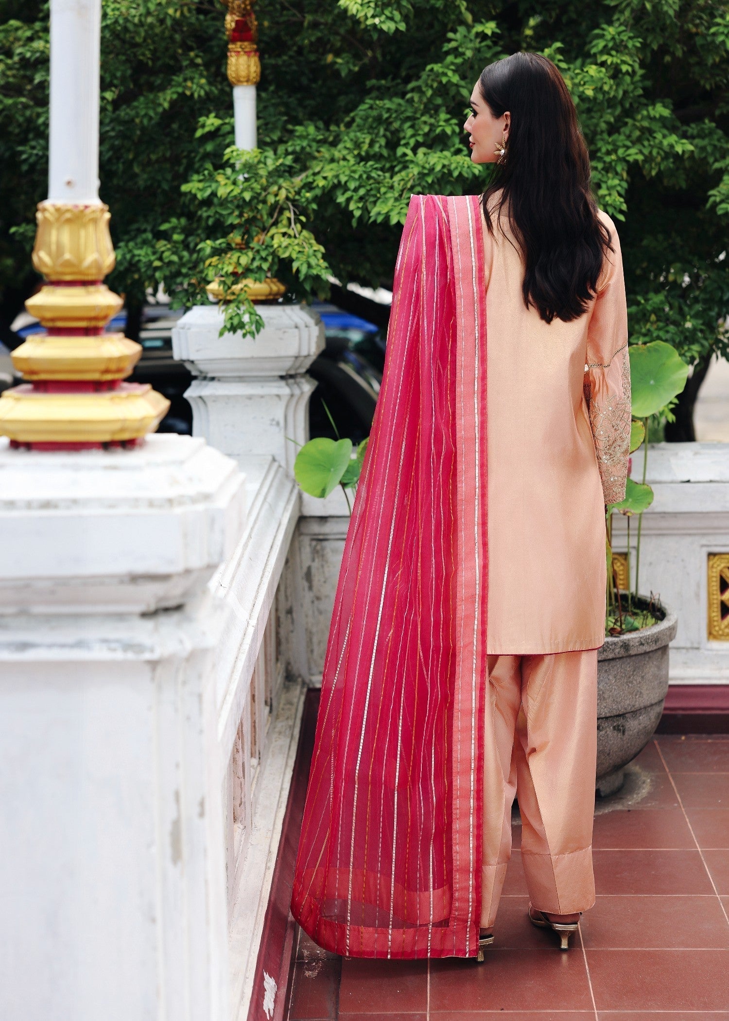 masuri Kurta Set in Peach orange