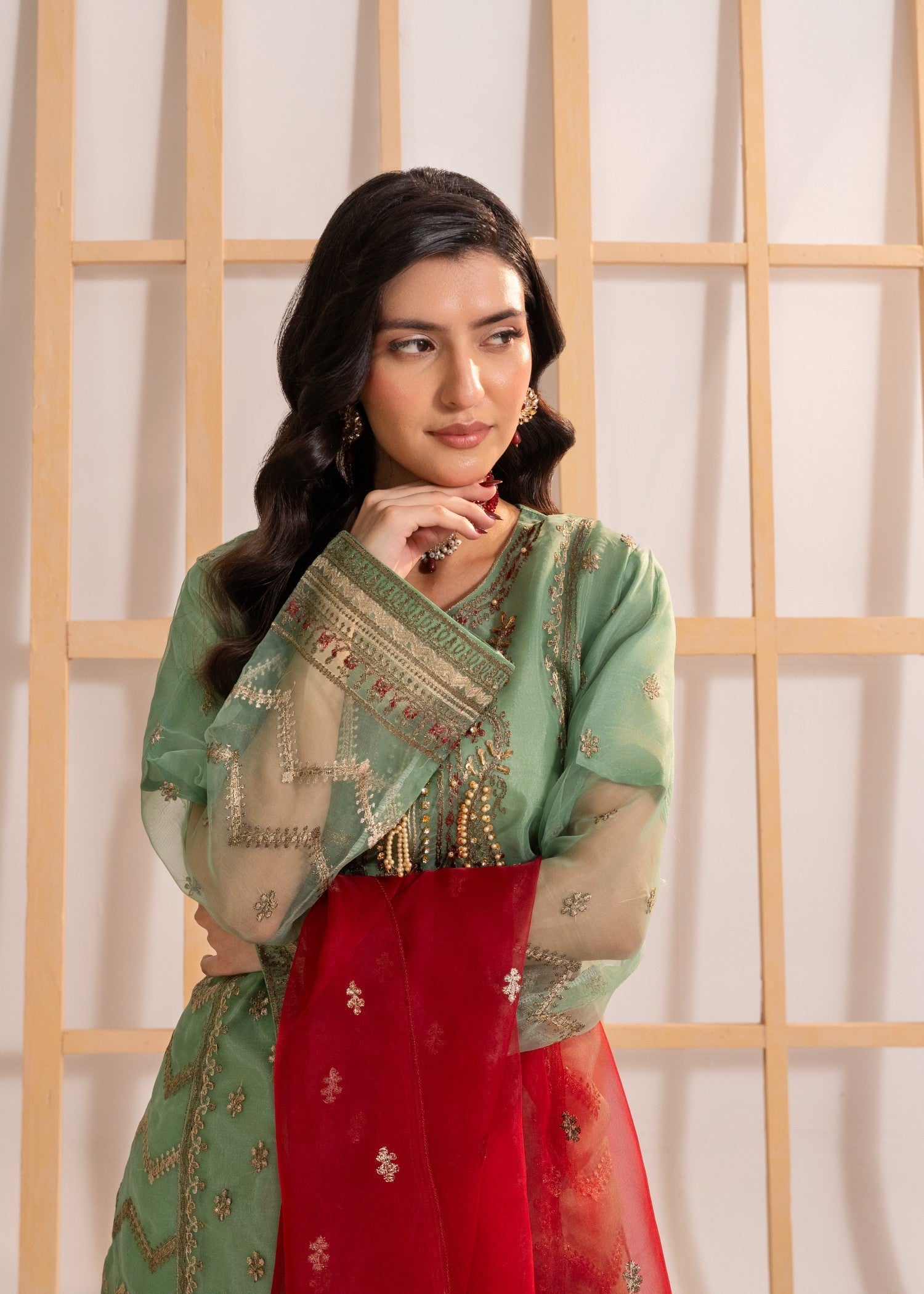 organza Sharara in Pistachio green