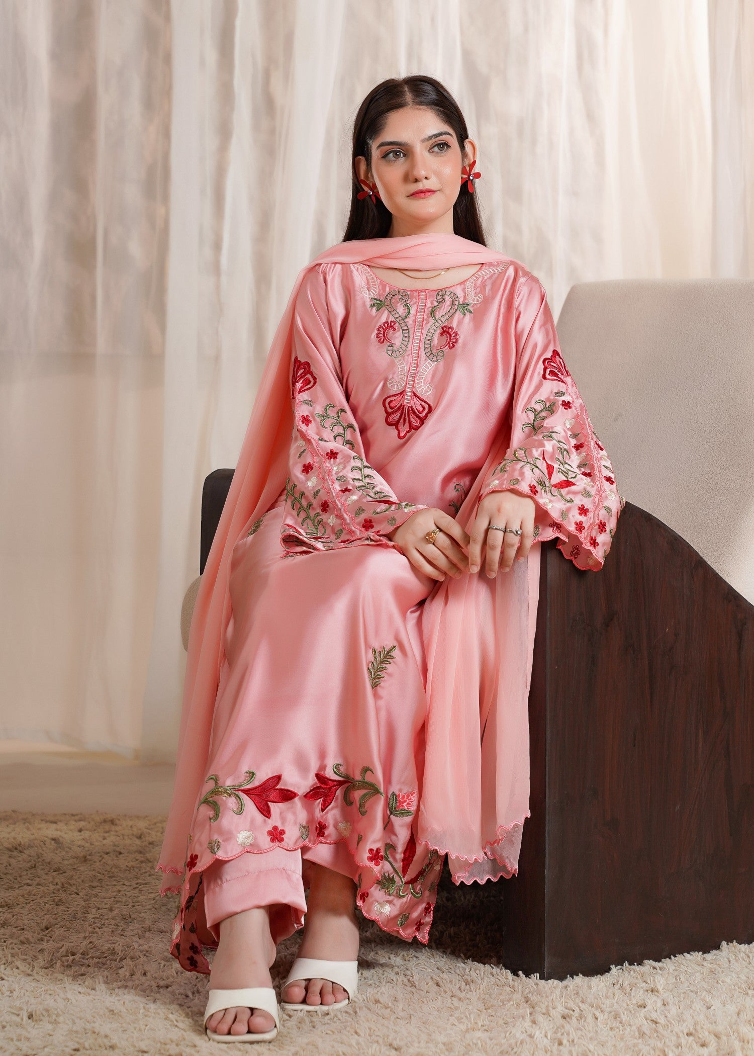 silk Kaftan in Peach pink