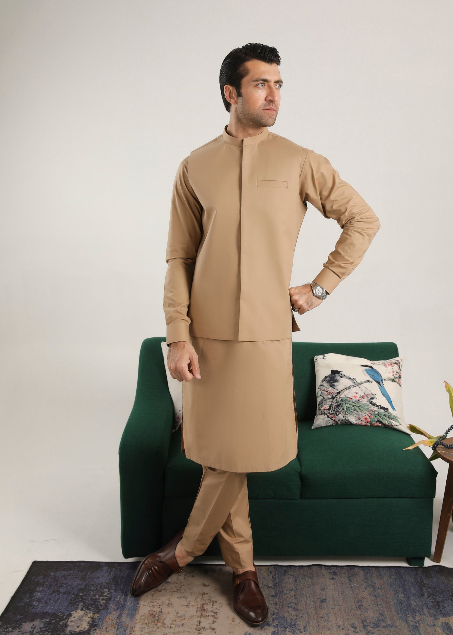 cotton Waistcoat in Camel brown