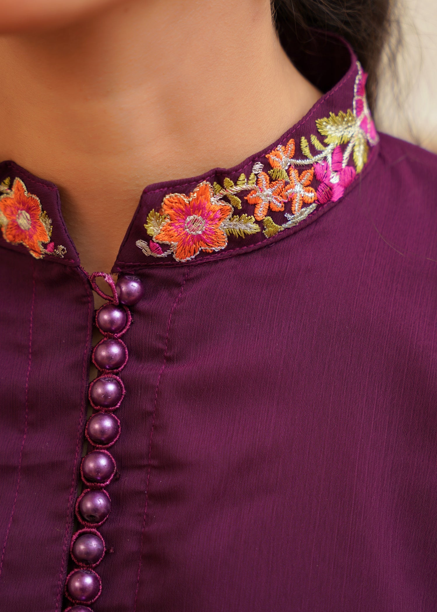 chiffon Pishwas in Plum