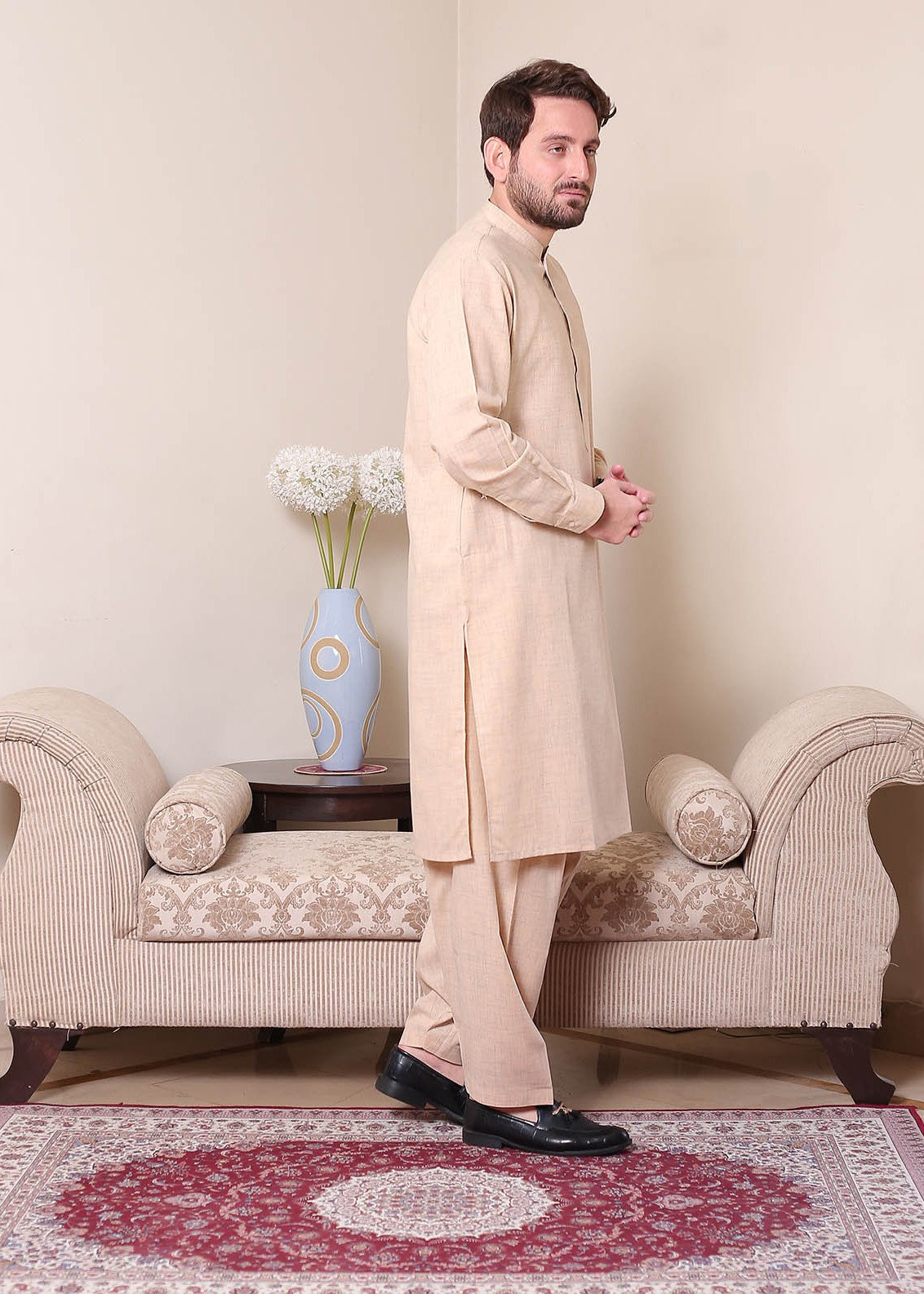 textured wash & wear Shalwar Kameez in Peach pink