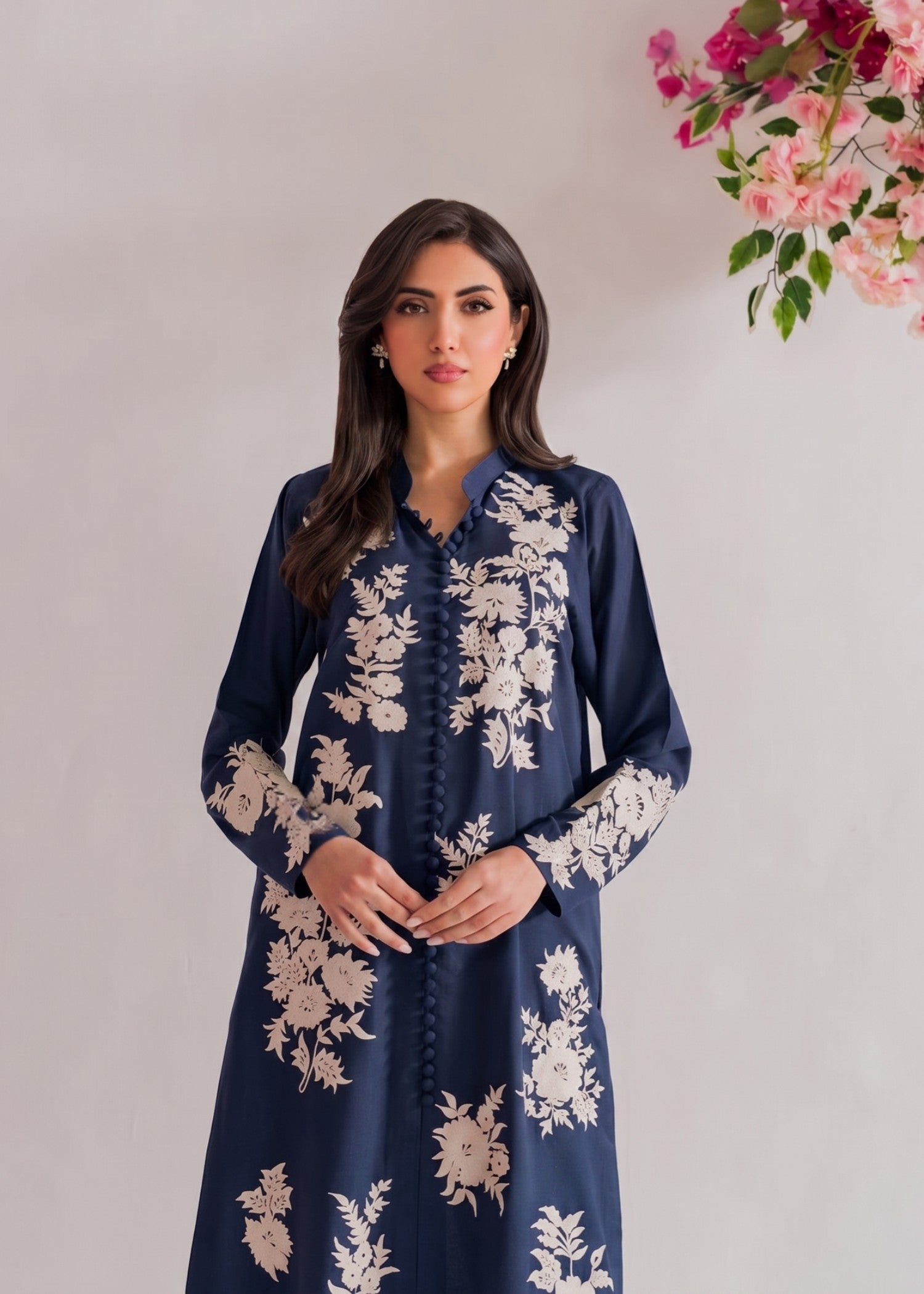 lawn cotton Kurta Set in Midnight