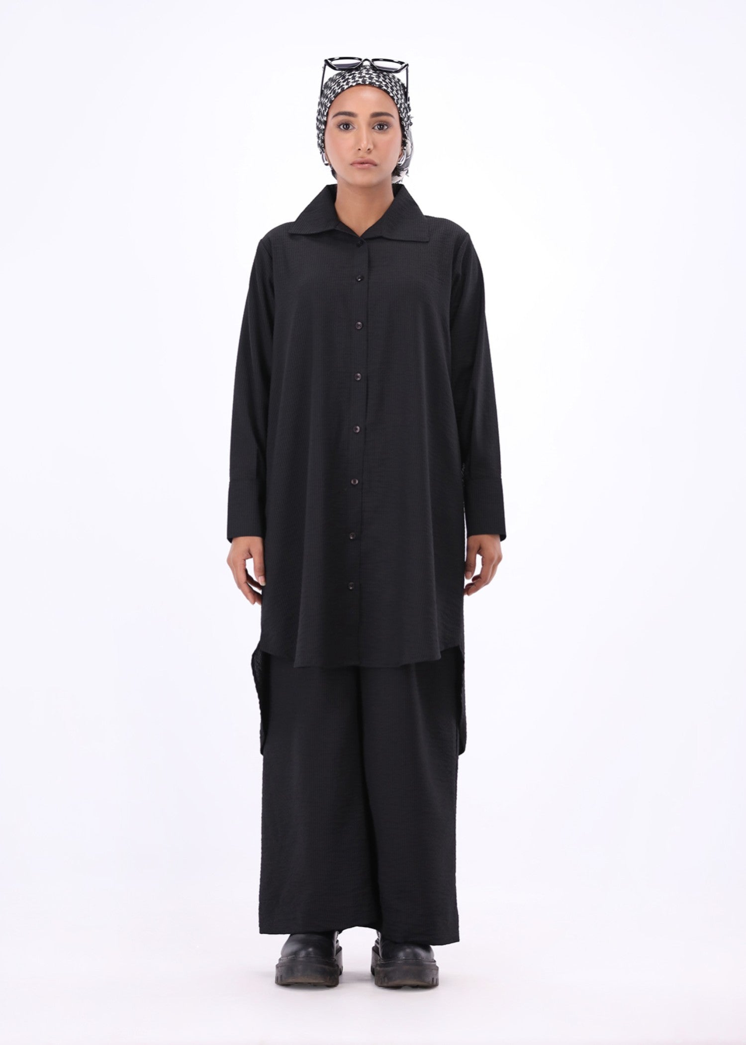 jacquard crepe Co ord Sets in Black