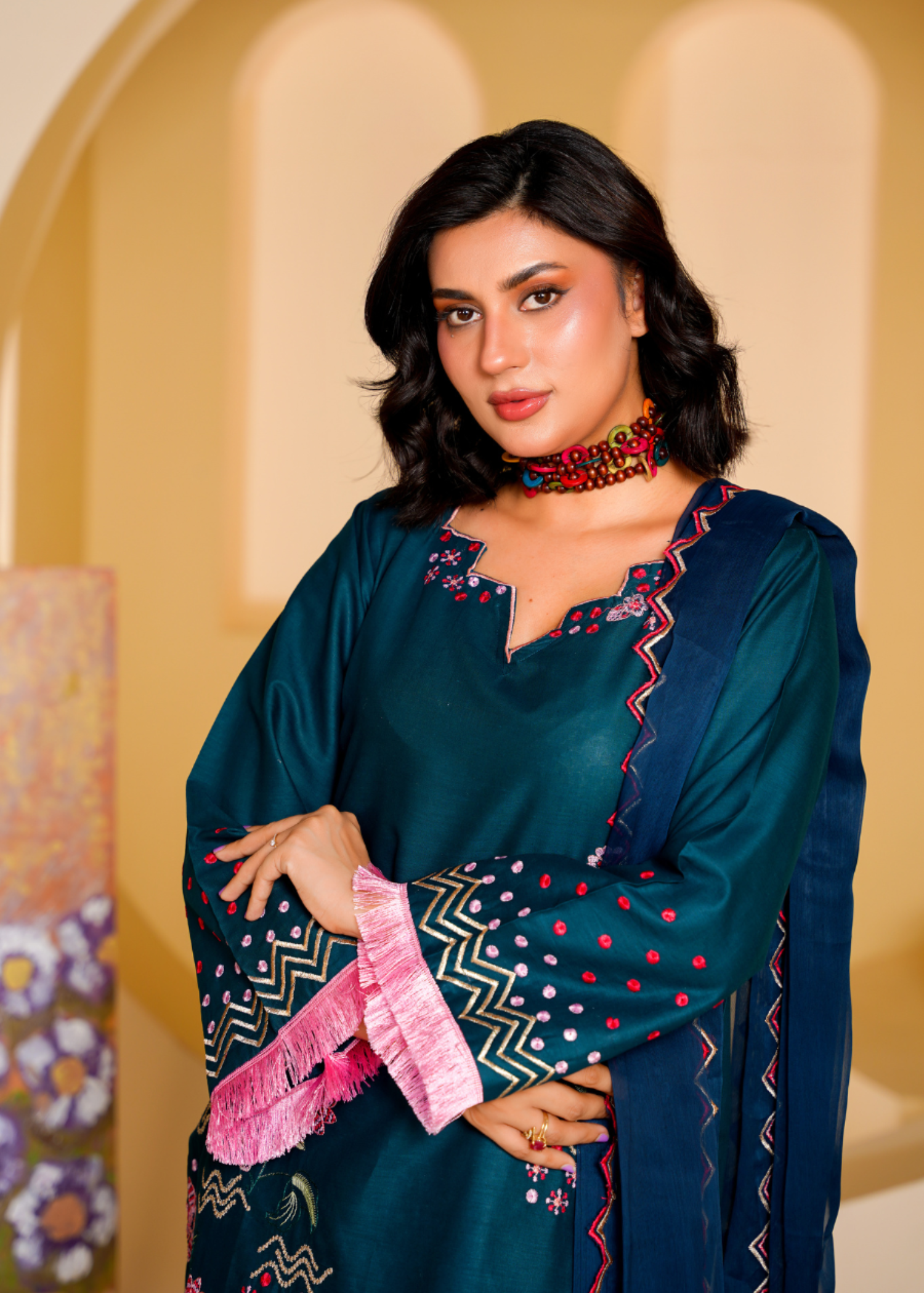 lawn cotton Kurta Set in Steel blue