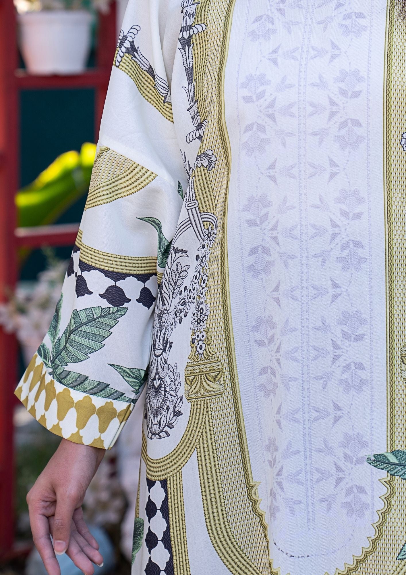 arabic lawn Kurta Set in Beige, olive green
