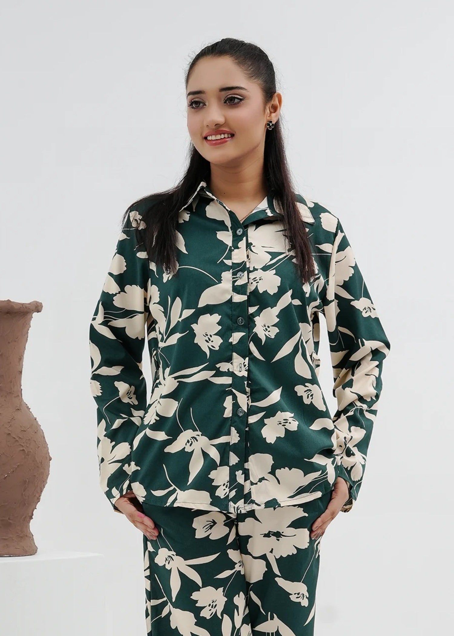 blended satin polyester Co Ord Sets in Green