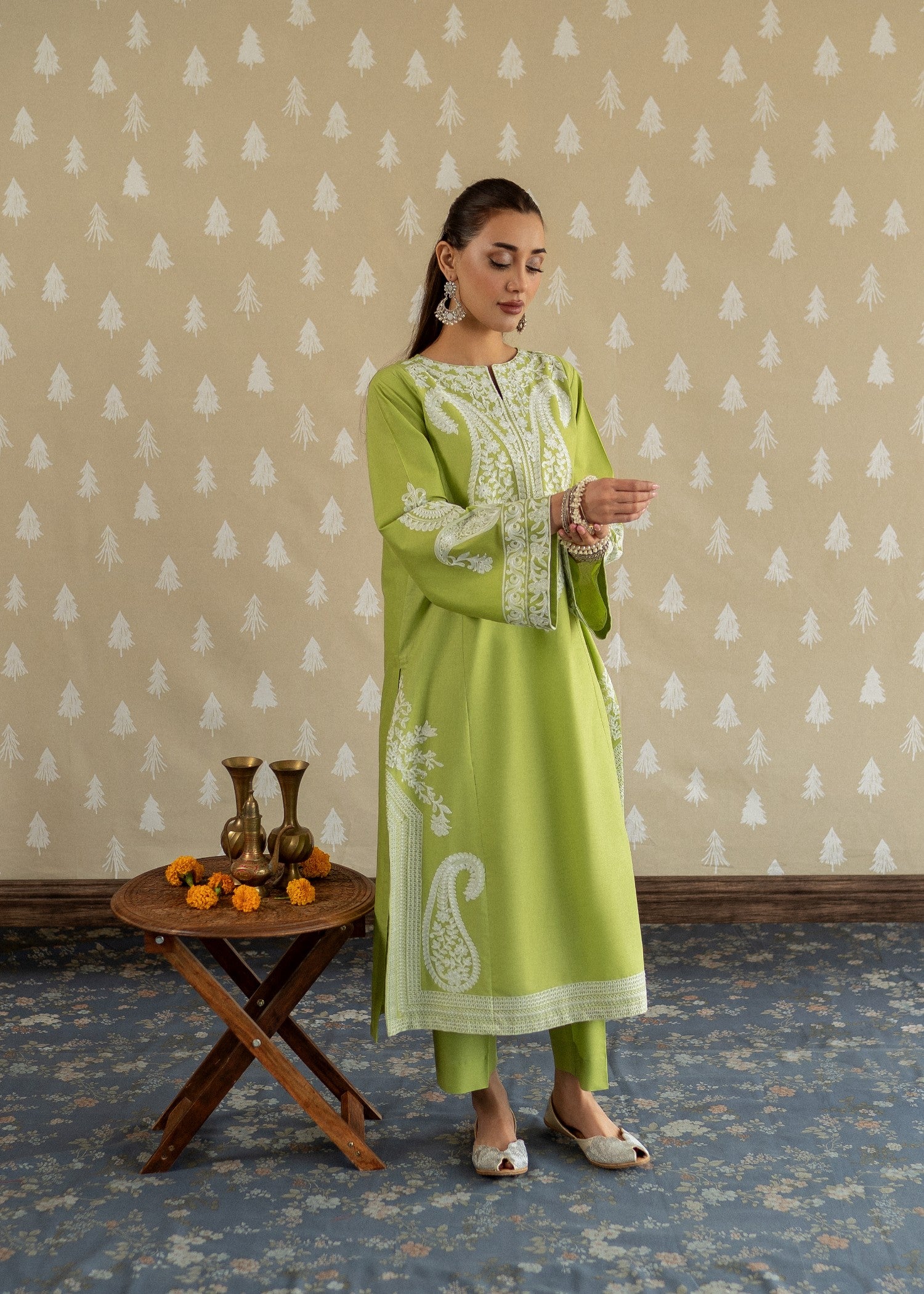 lawn Kurta Set in Apple green