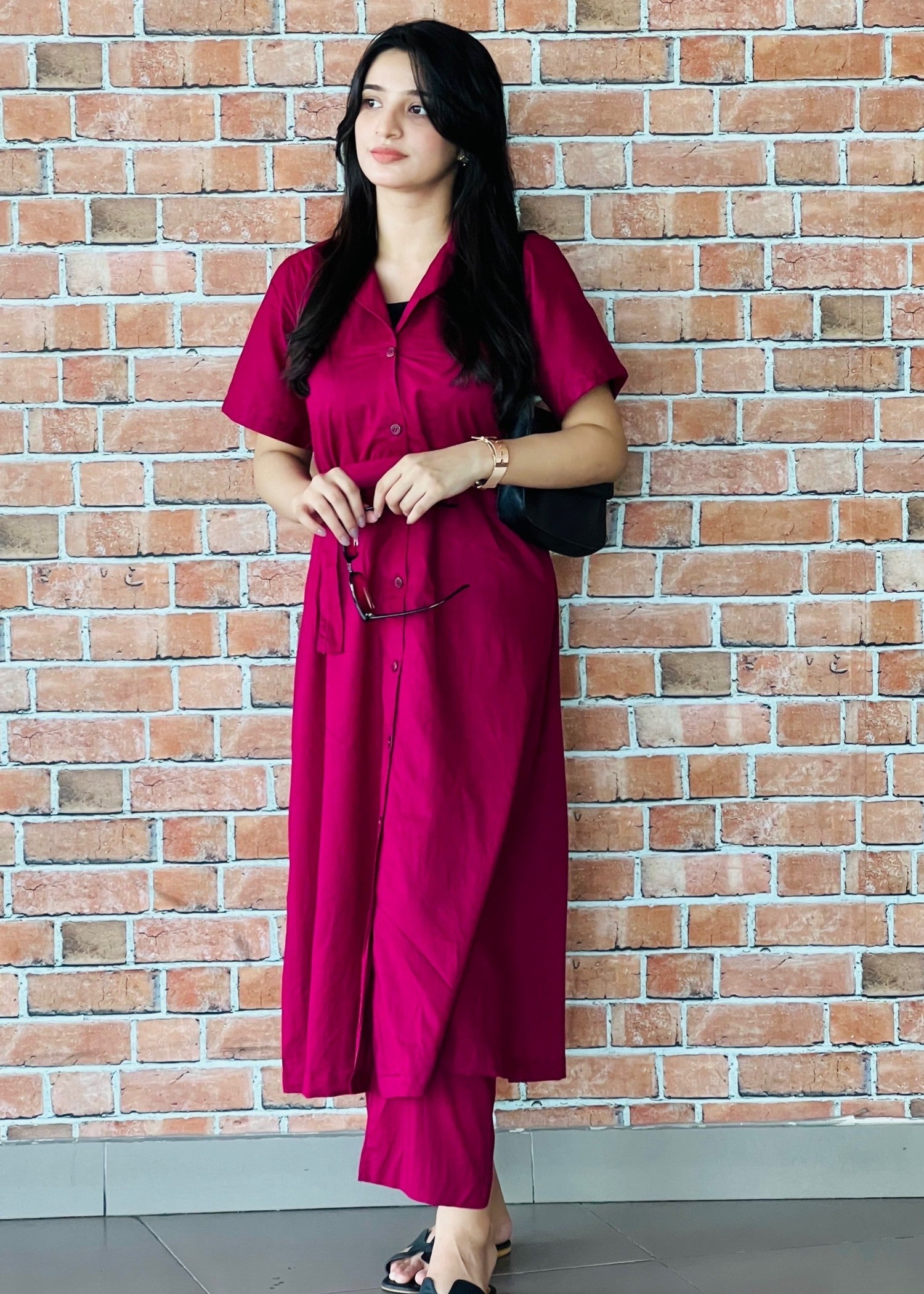 cotton Dress in Deep pink