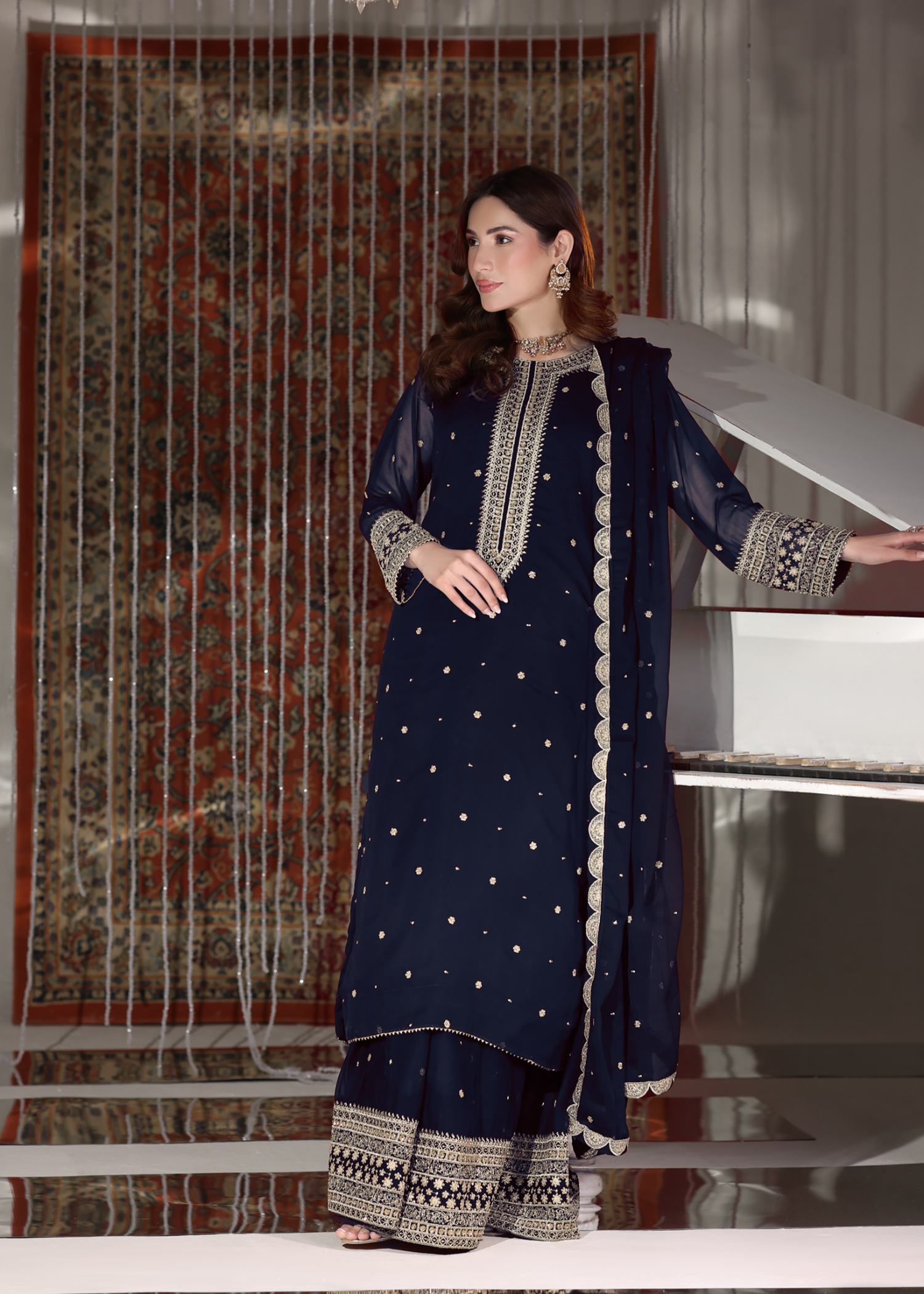 pk chiffon Lehenga in Navy blue