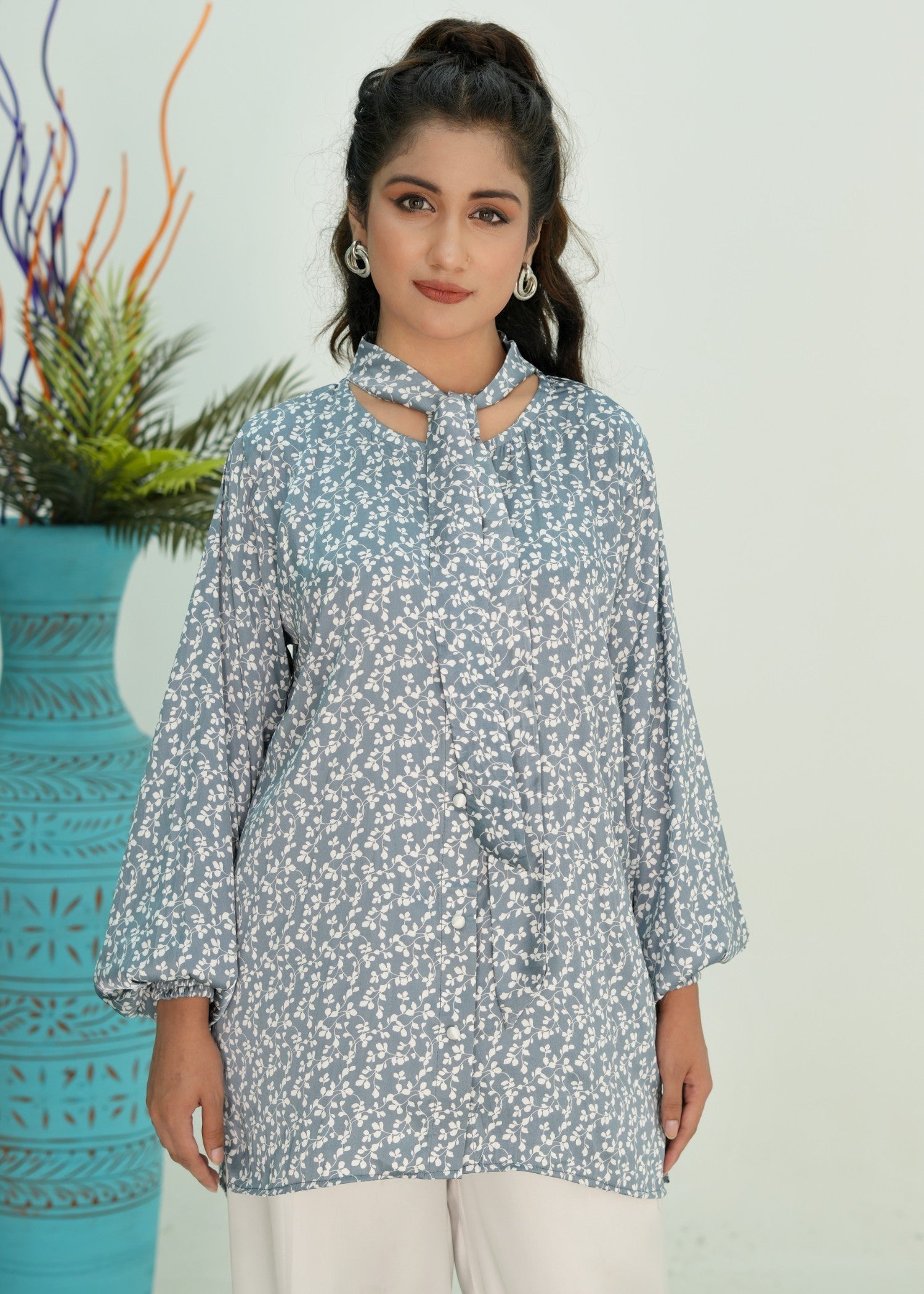 georgette Tunic in Ice blue