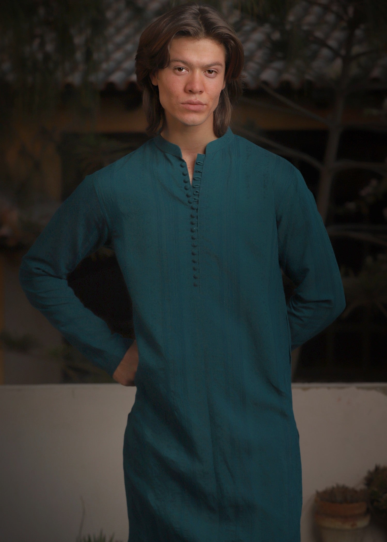 brochea jacquard Kurta in Emerald green