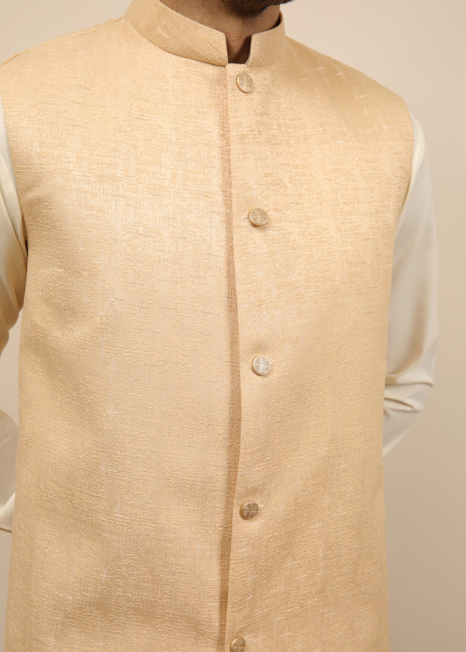 jamawar Waistcoat in Ivory