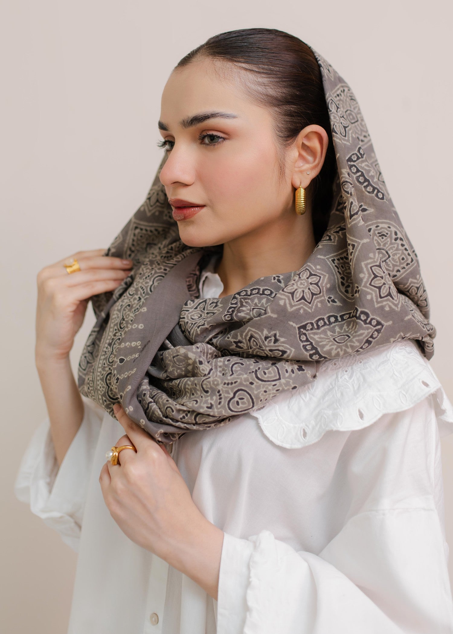 lawn cotton Hijab in Grey