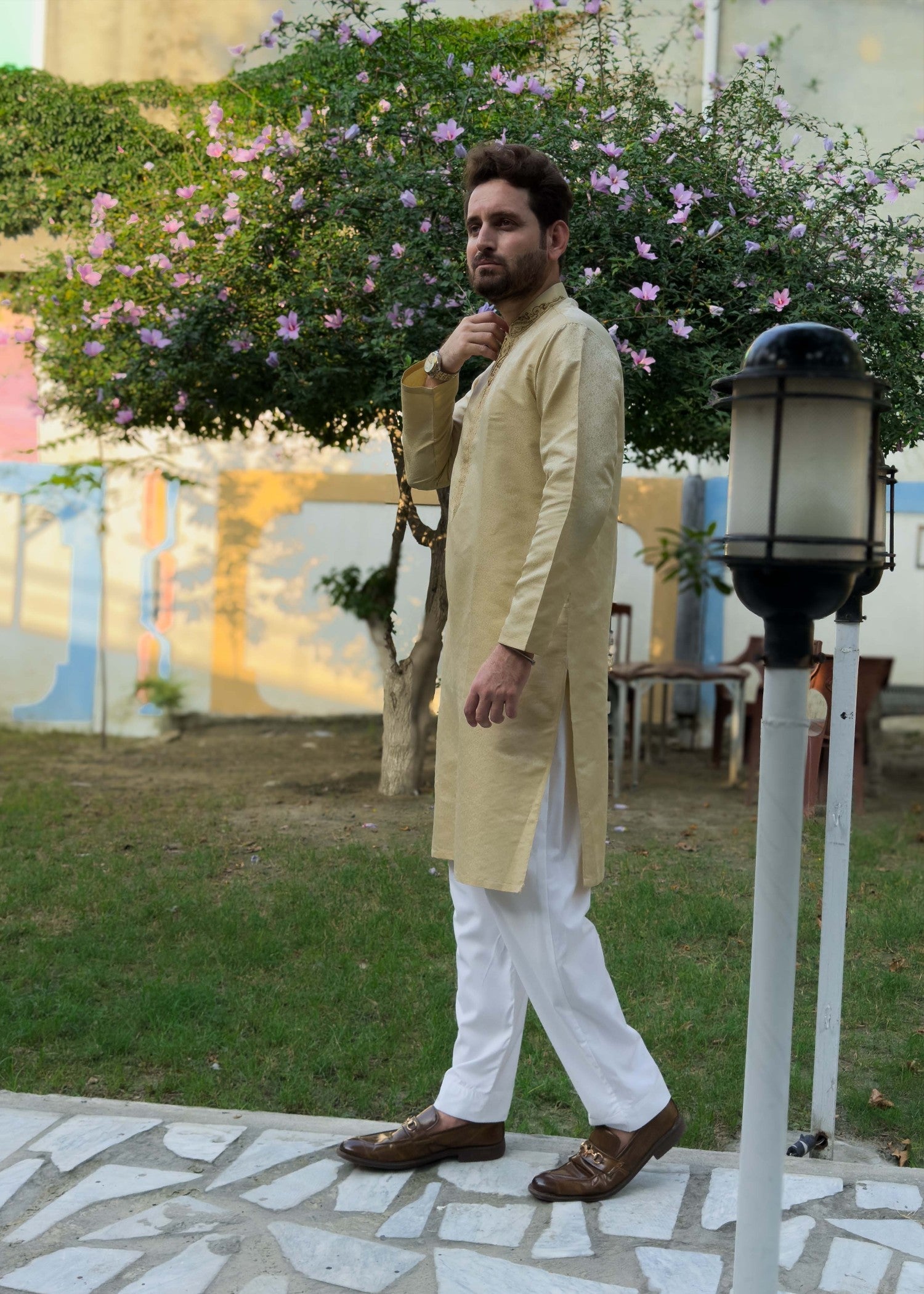 traditional jamawar Kurta in Goldenrod