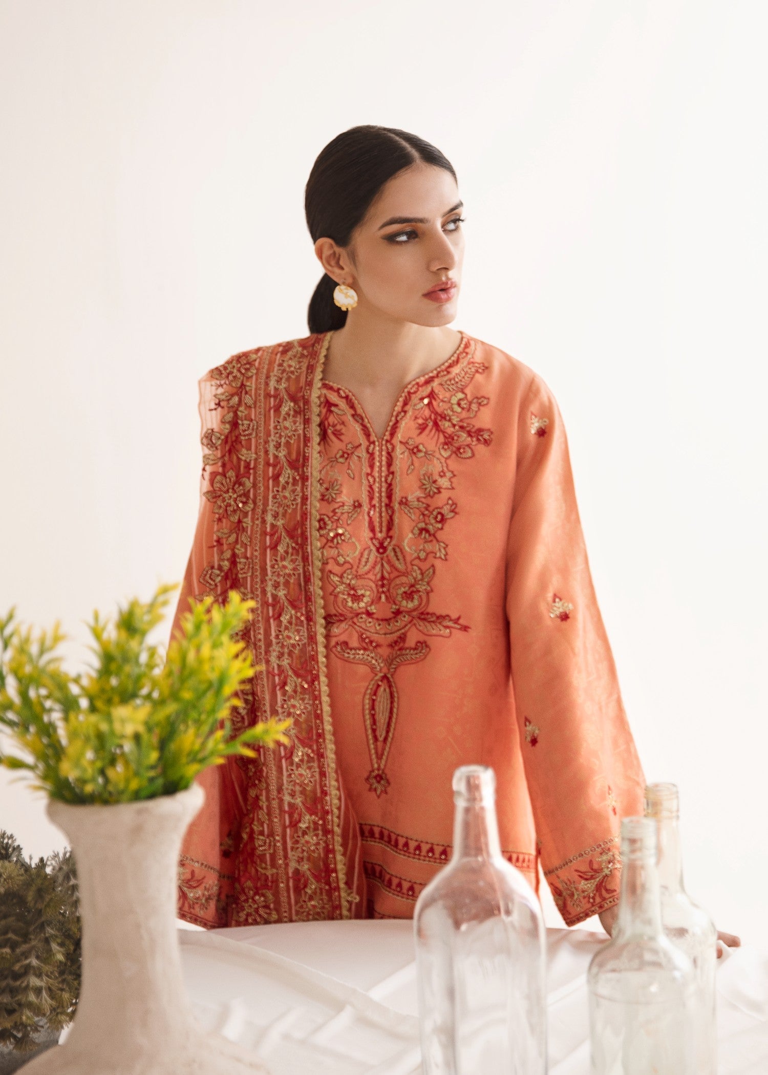 jacquard Unstitched in Peach orange