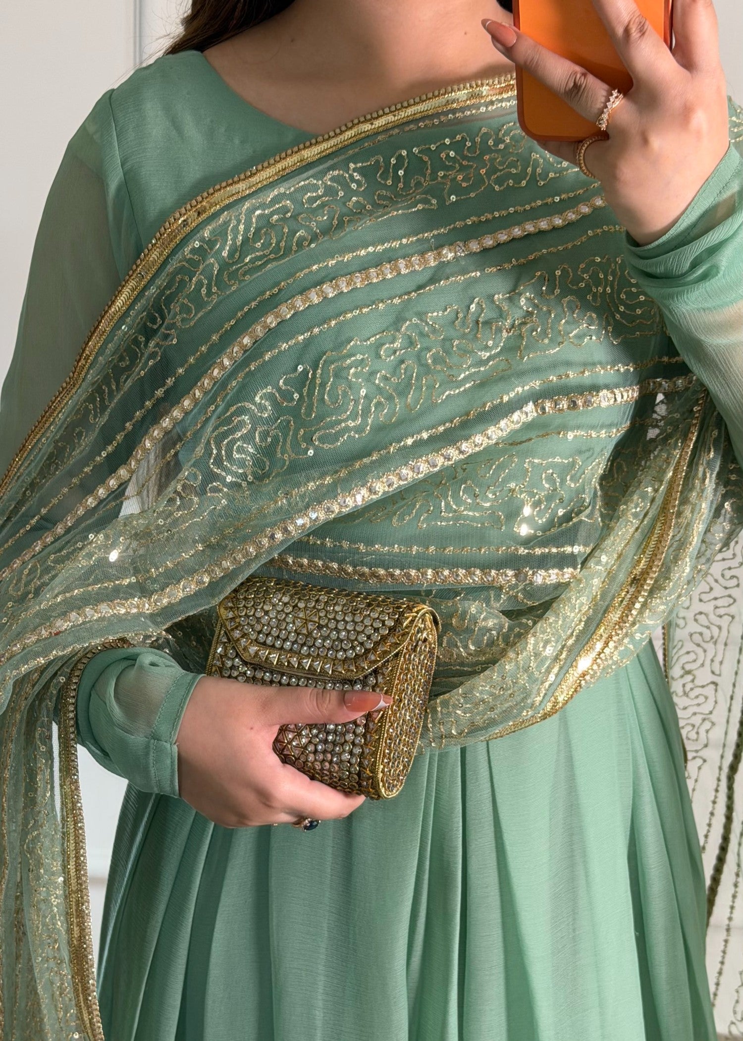 bemberg crinkle chiffon Maxi in Moss green