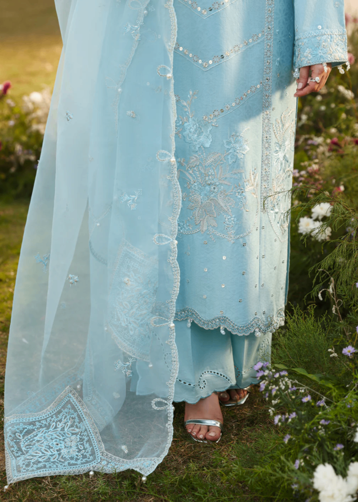 jacquard Kurta Set in Sky