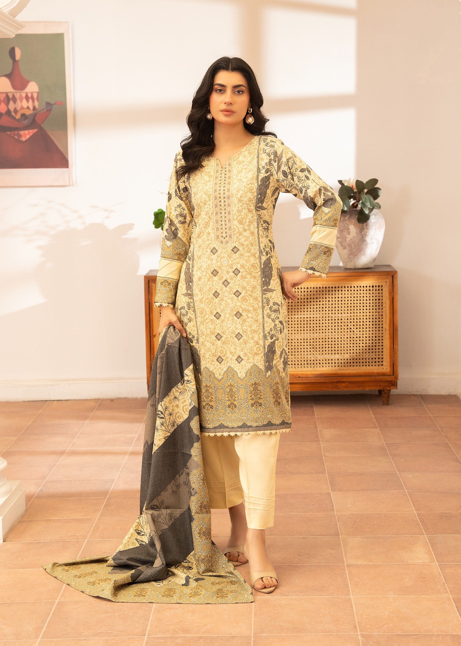 dhanak Kurta Set in Cream