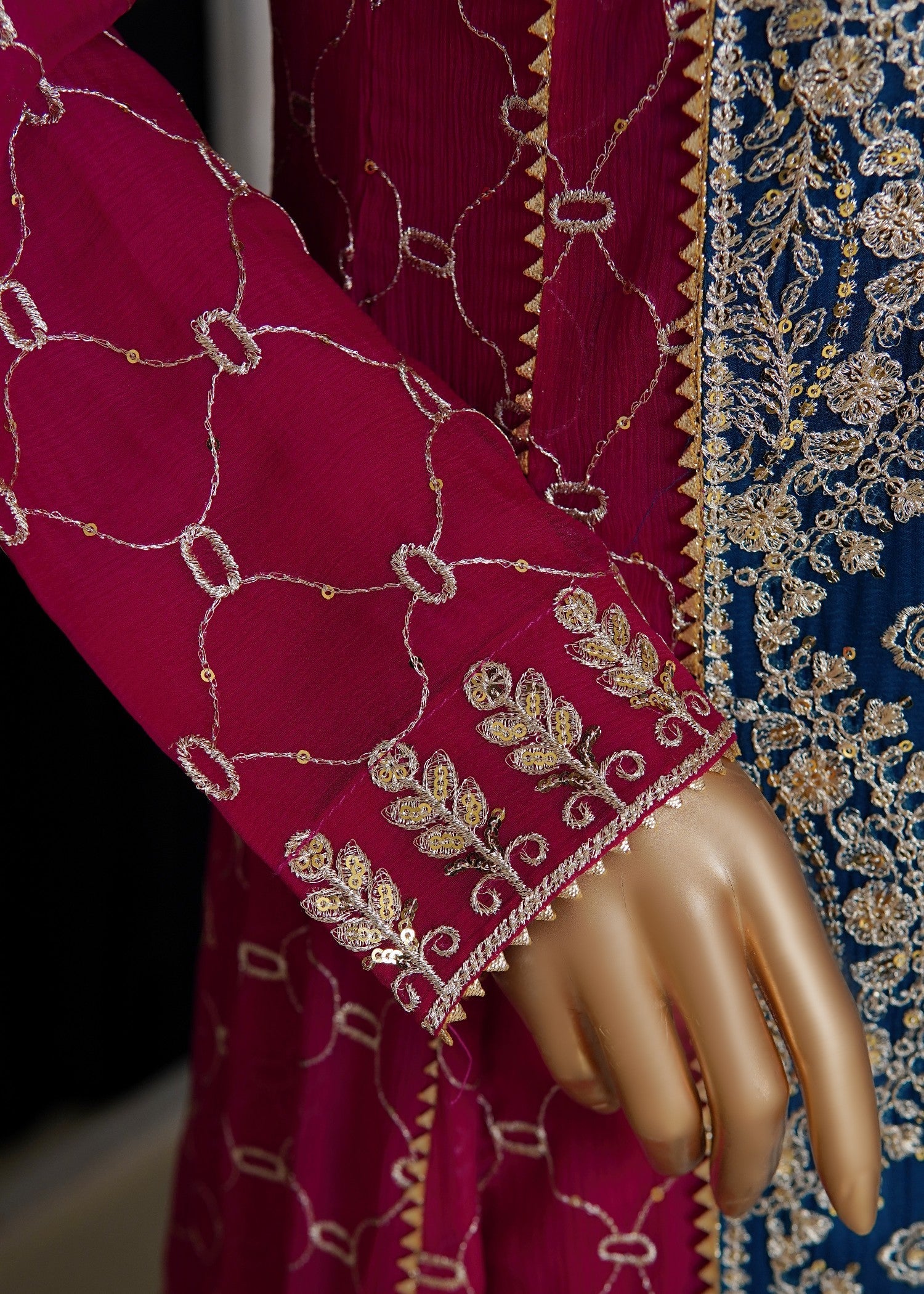chiffon Pishwas in Sapphire blue, cherry red