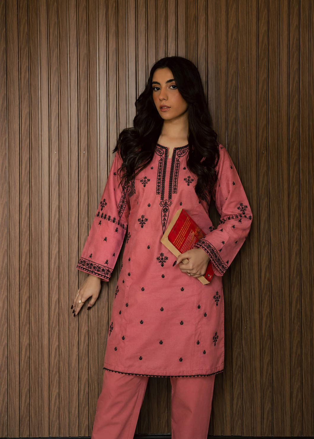 linen Kurta Set in Rose pink