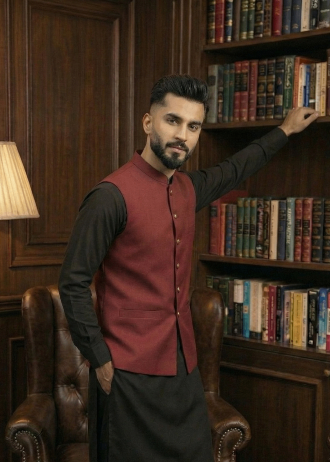 tropical Waistcoat in Berry red