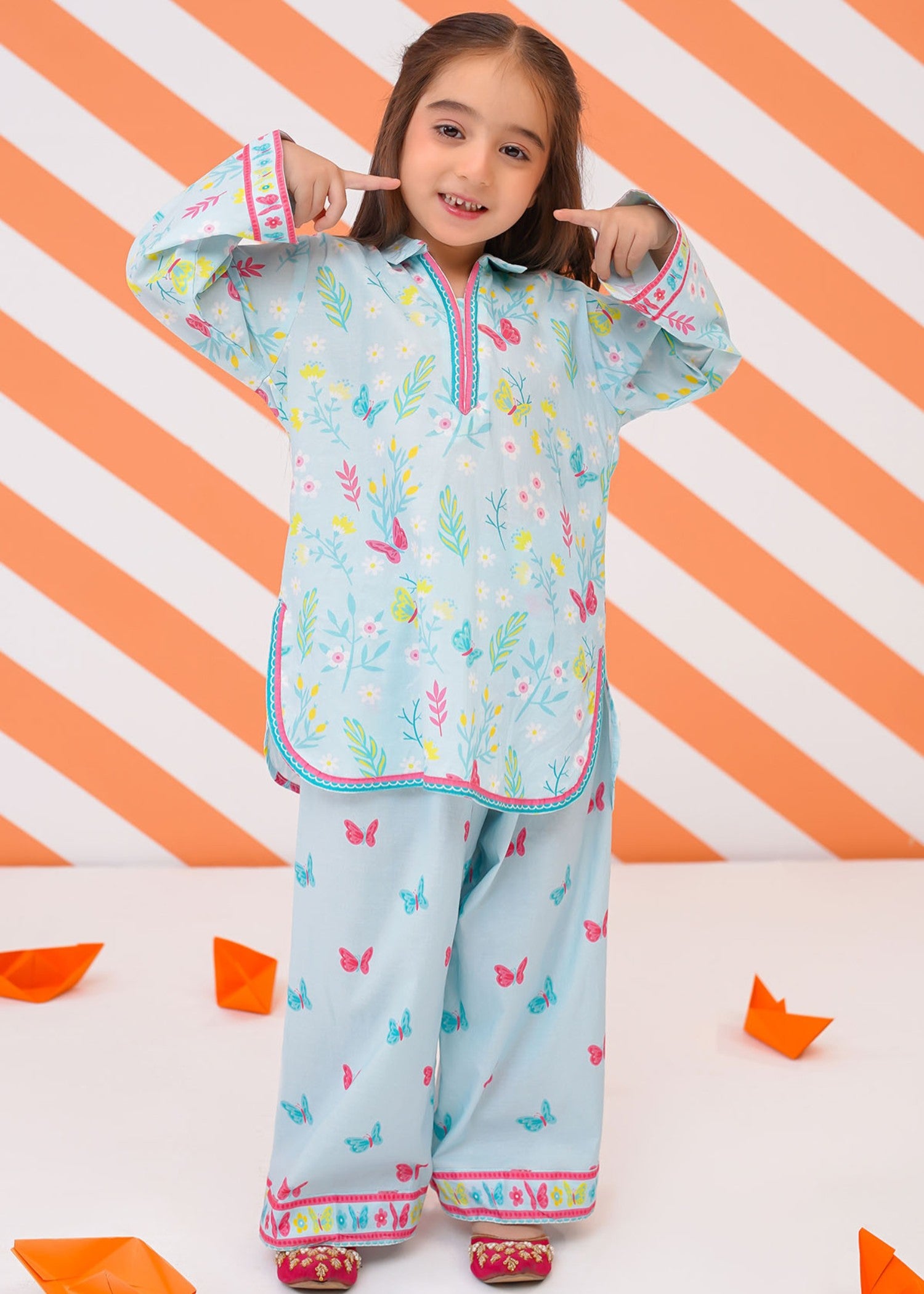 lawn cotton Kurta Set in Arctic blue