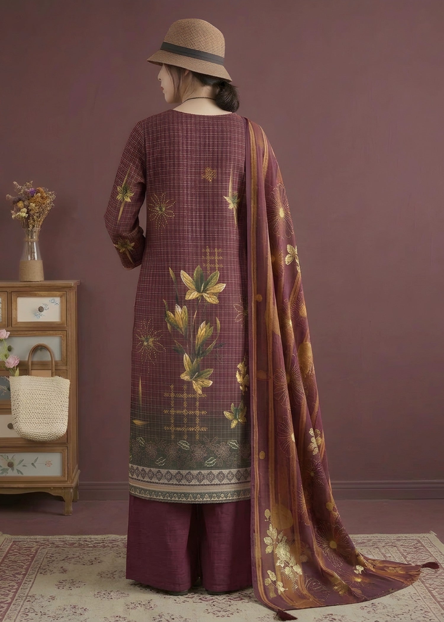 khaddar Unstitched in Blood red