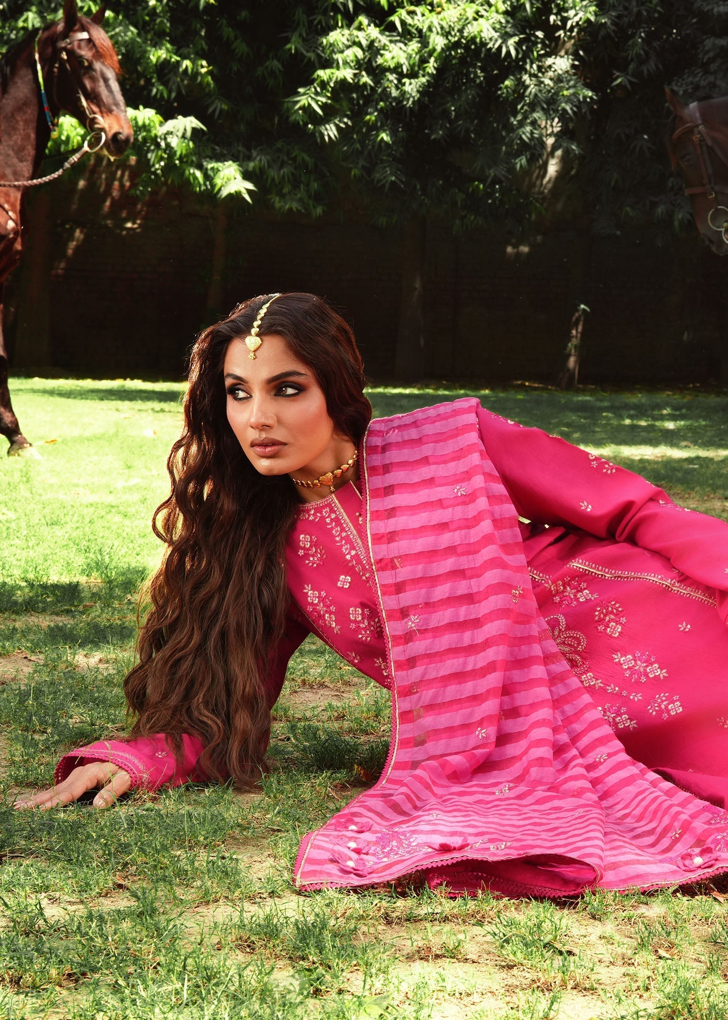 lawn Kurta Set in Fuchsia