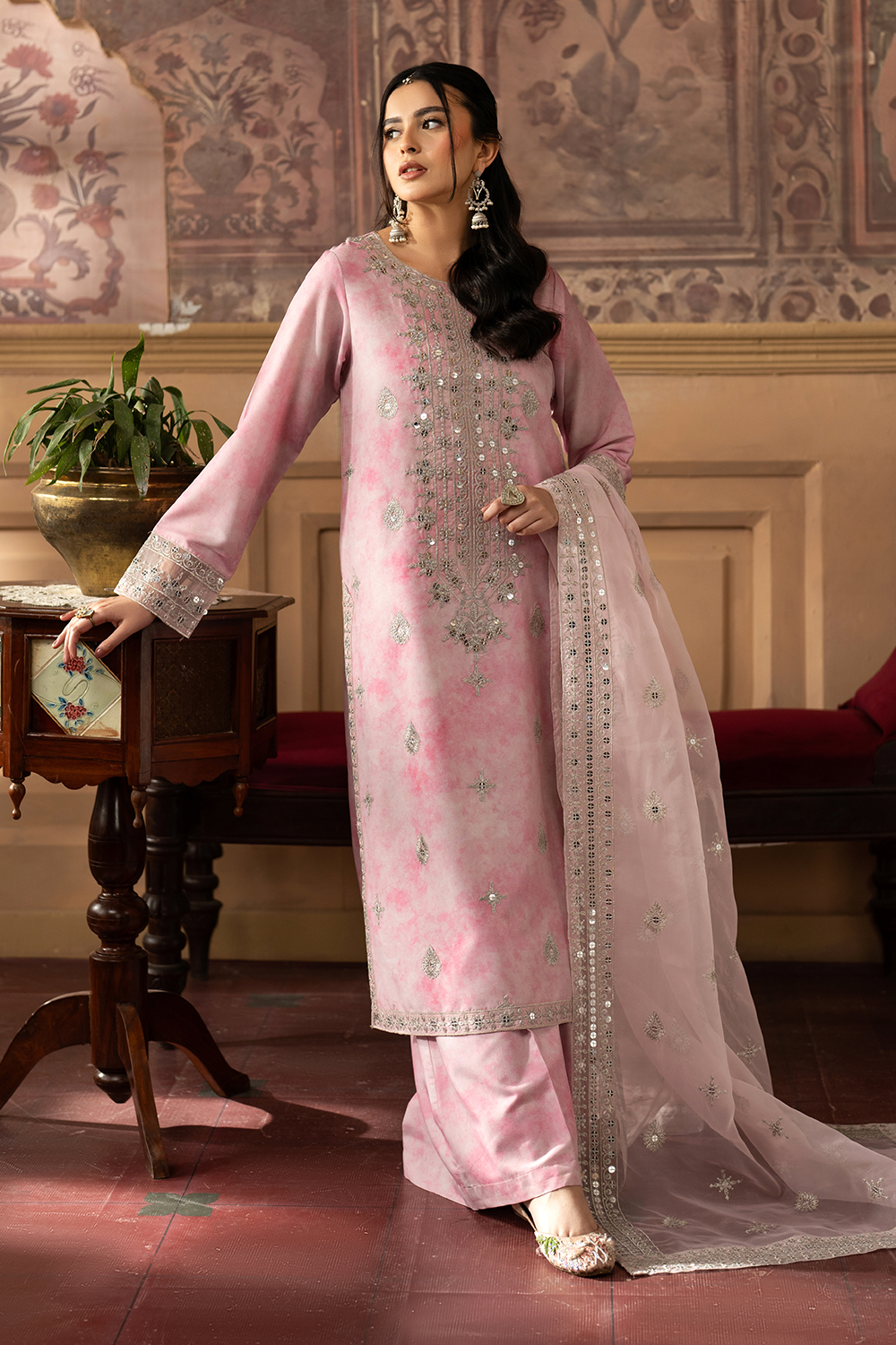 silk finish lawn Kurta Set in Cherry blossom pink