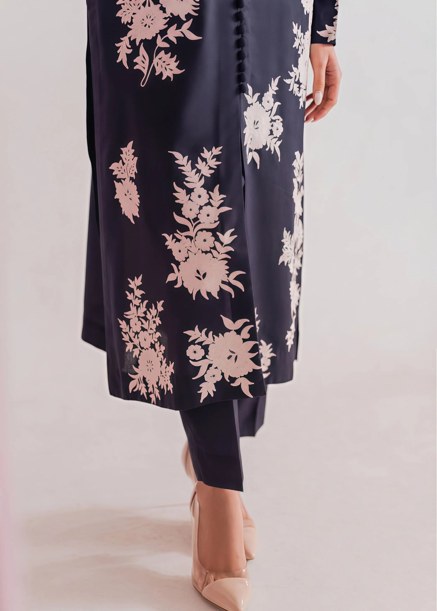 lawn cotton Kurta Set in Midnight
