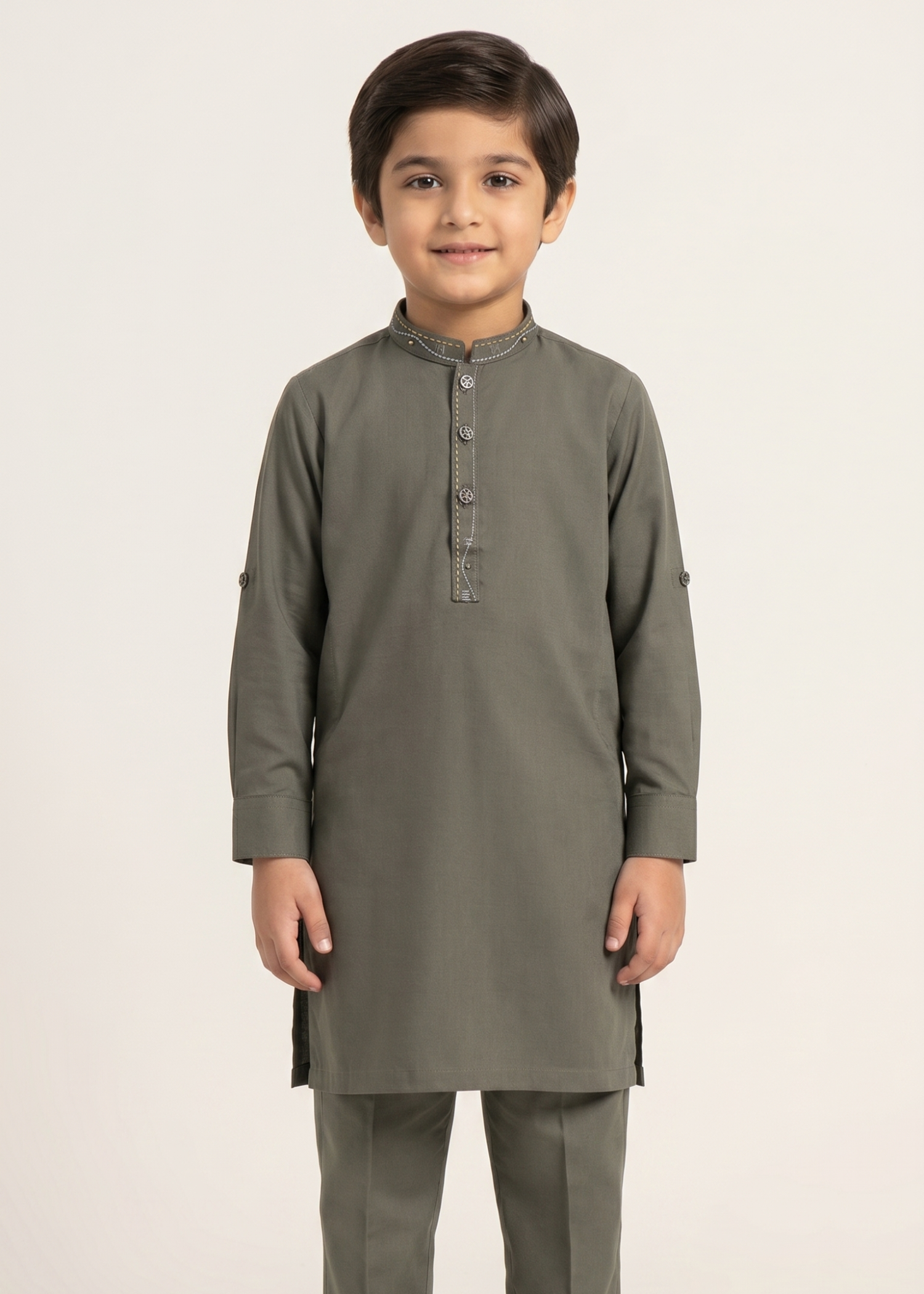 wash & wear Kurta Set in Battleship grey