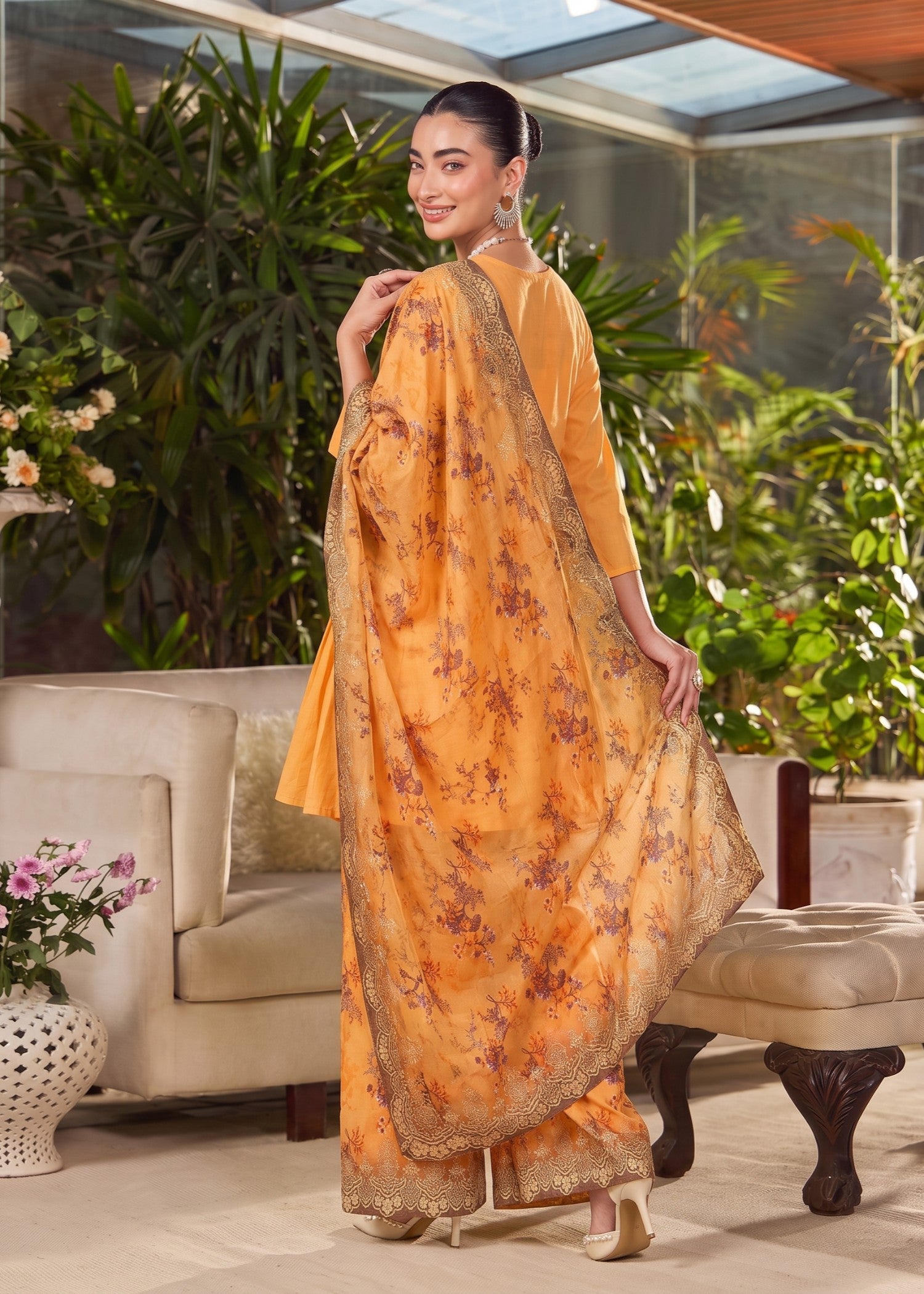 lawn Short Frock in Orange