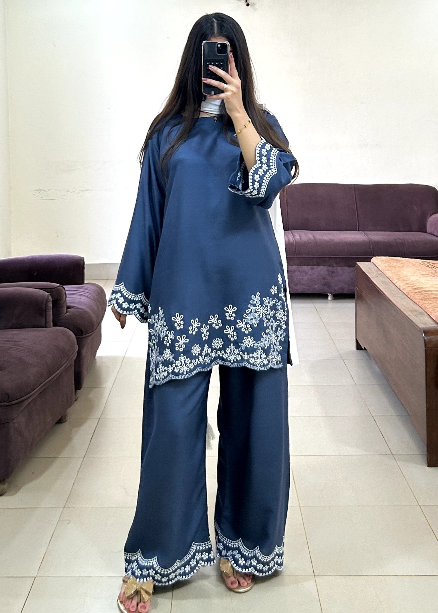 marina Kurta Set in Steel blue