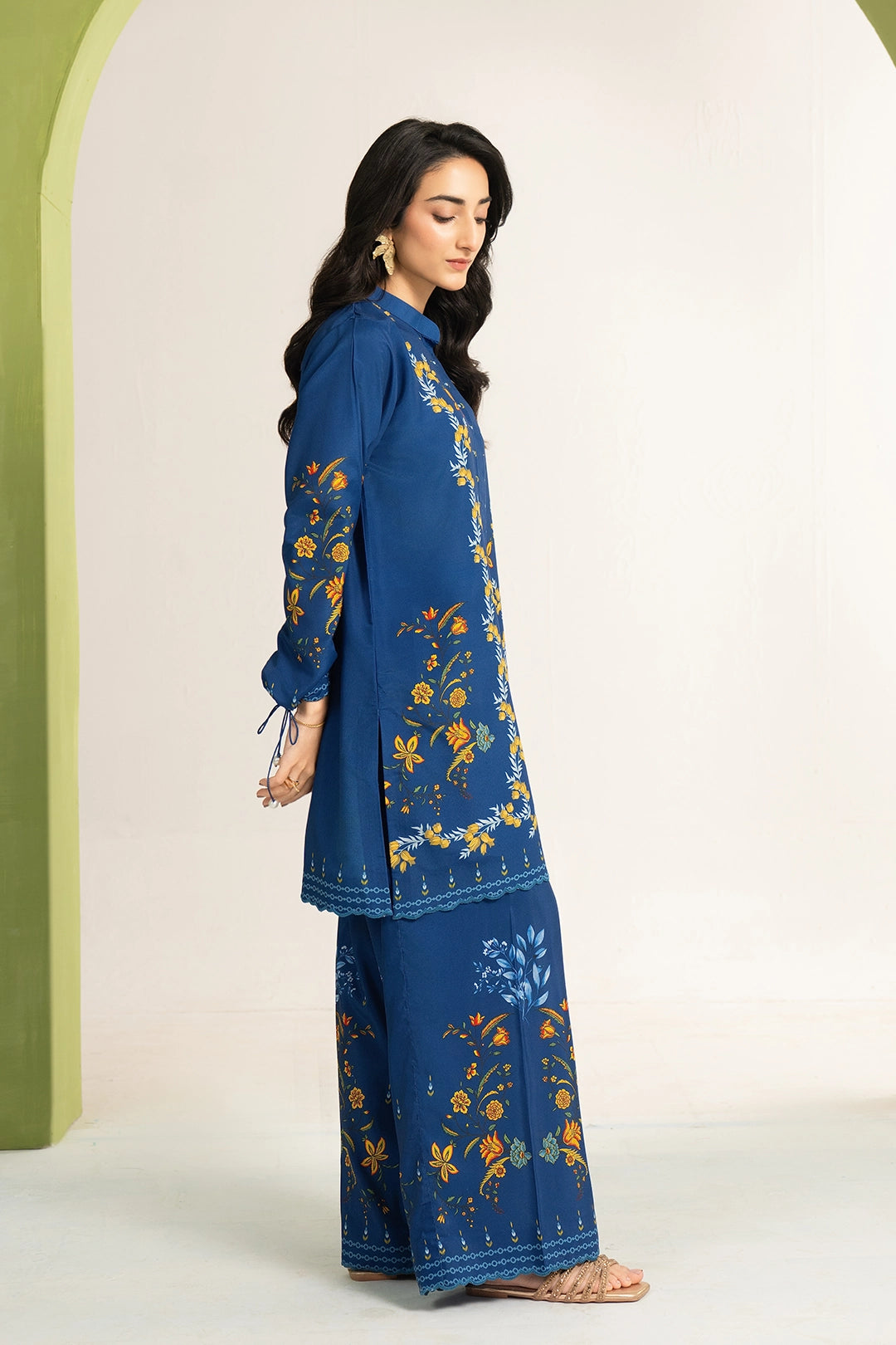 silk finish lawn Co Ord Sets in Royal blue