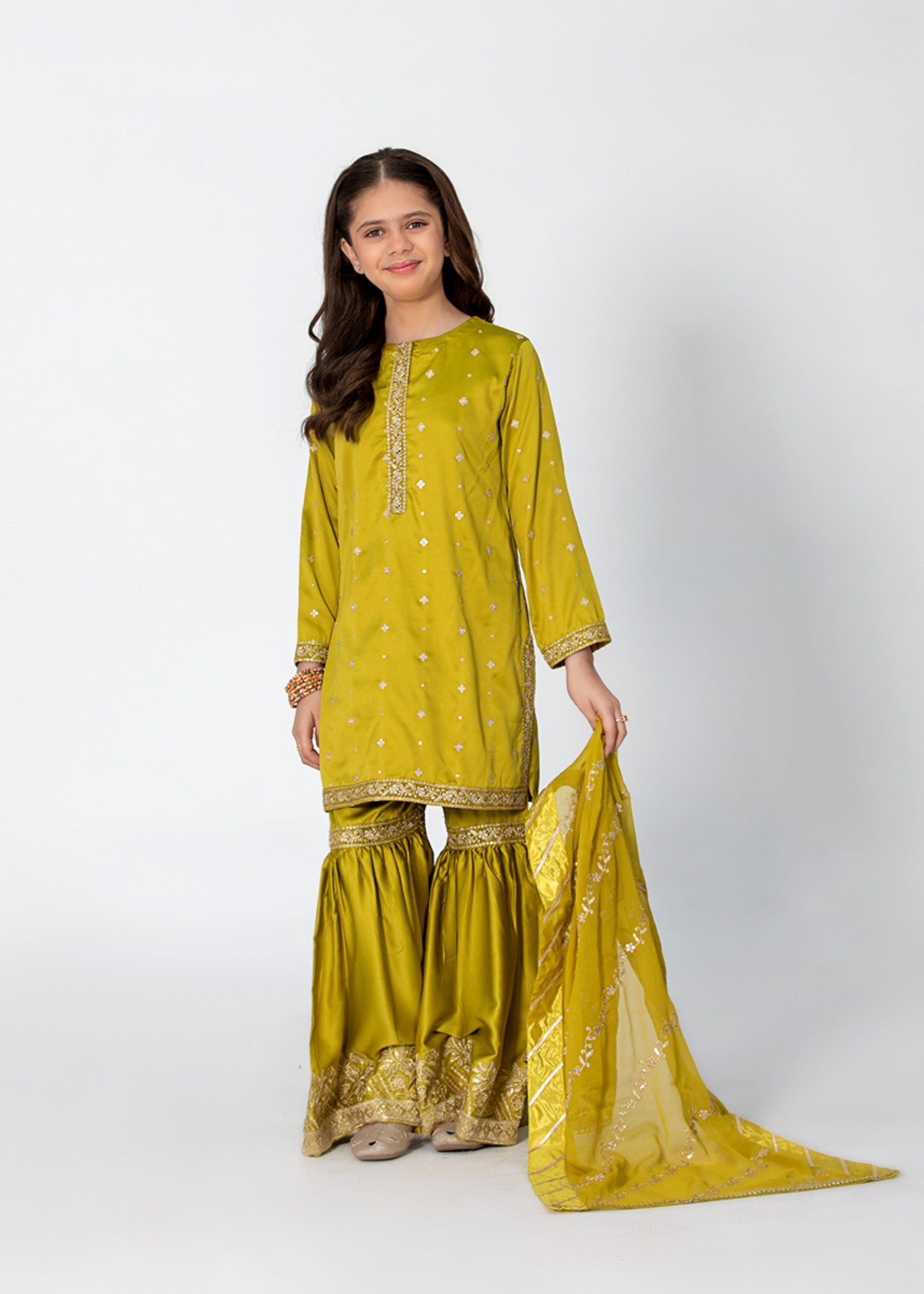 medium silk Gharara in Yellow green