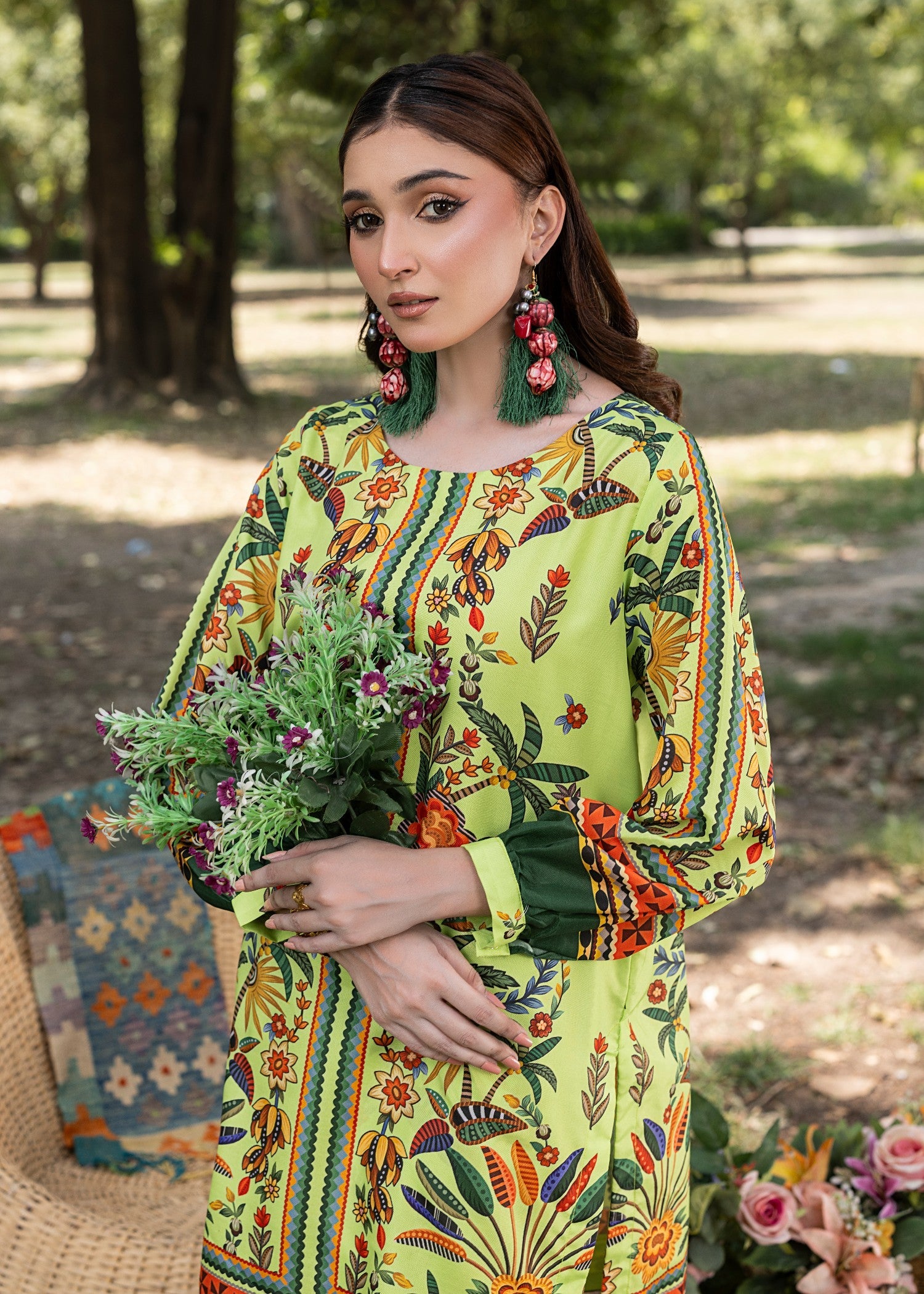cotton silk Co Ord Sets in Lime green