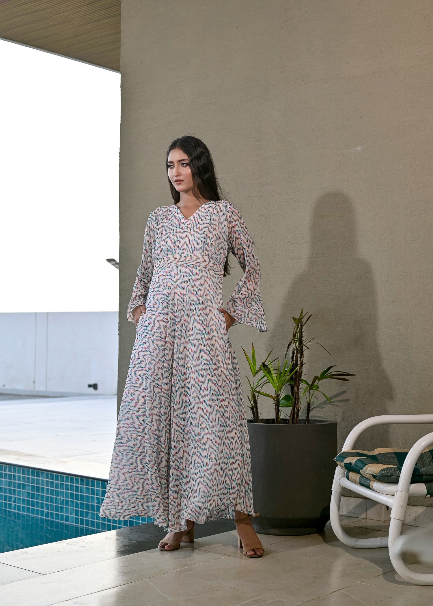 chiffon Dress in Off-white