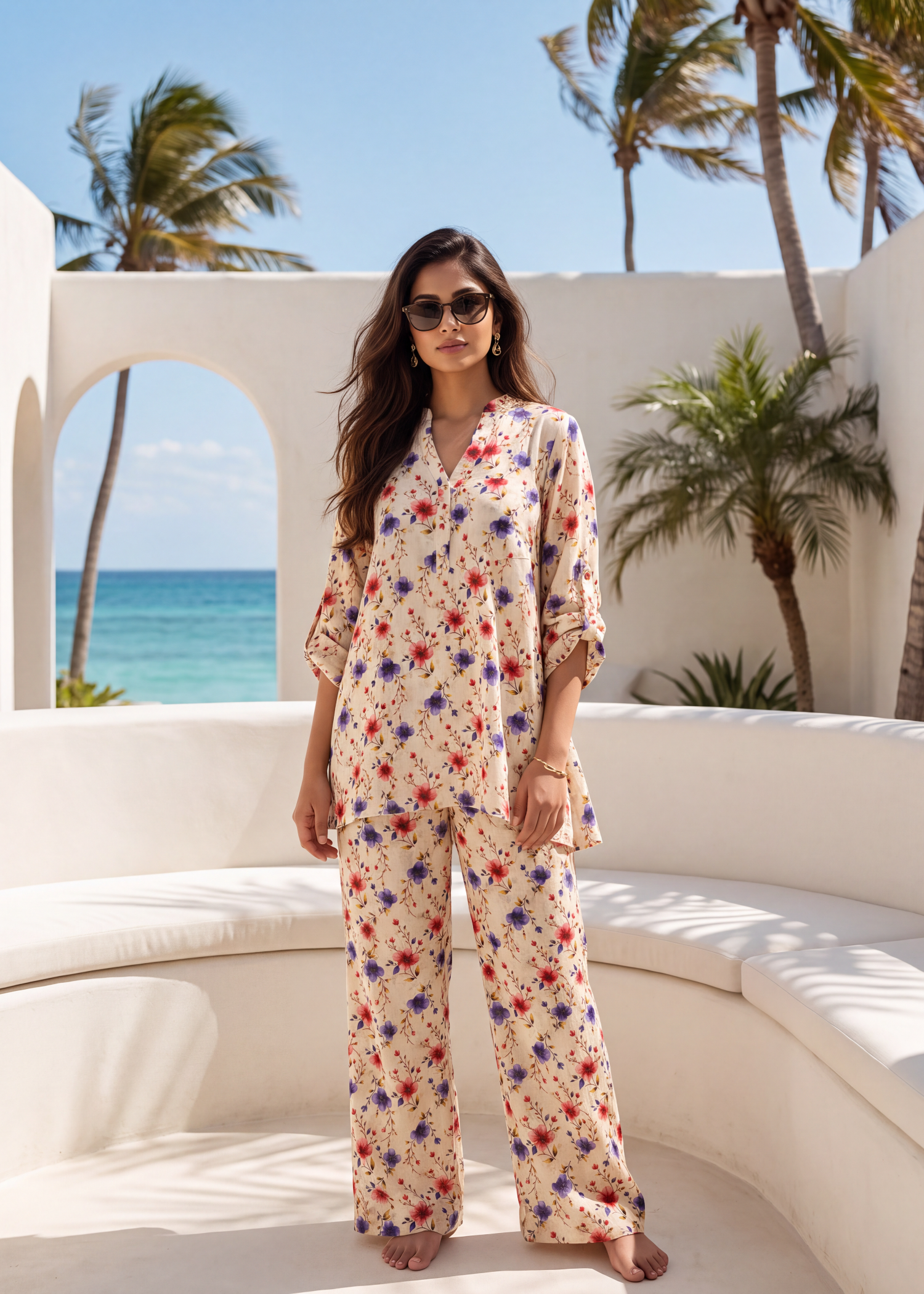 lawn Co Ord Sets in Grape, berry red, bone