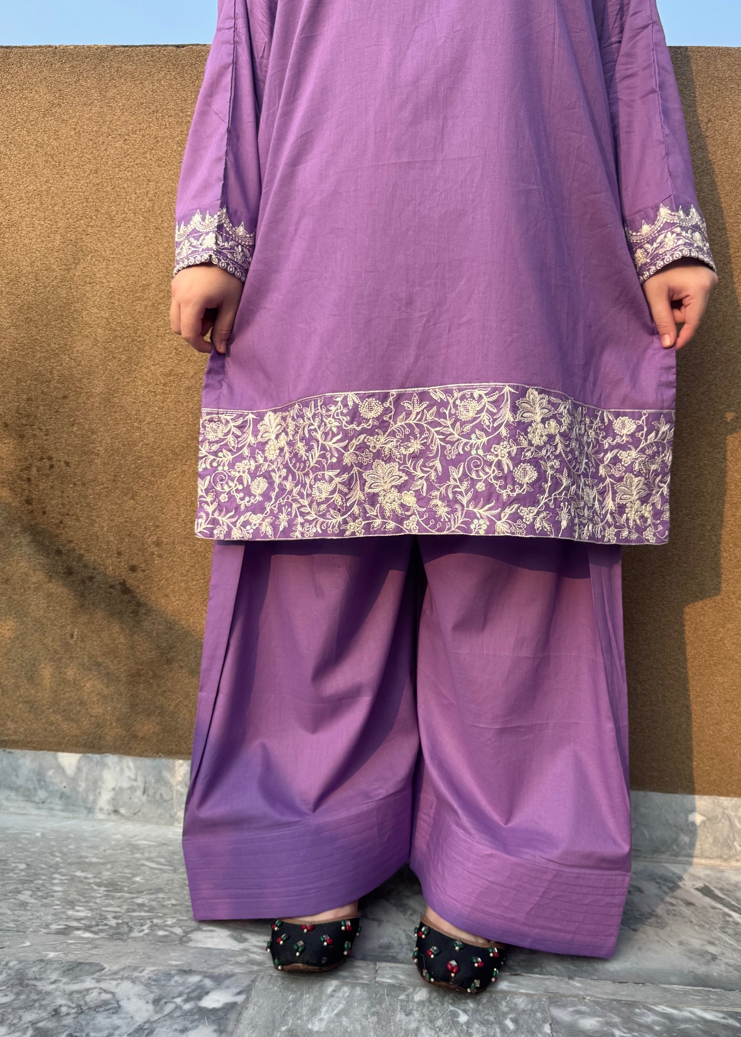 lawn Kurta Set in Royal lilac