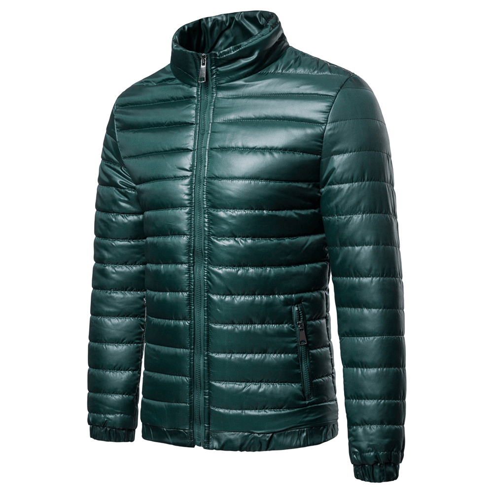 Men'S Solid down Cotton Jacket with Standing Collar