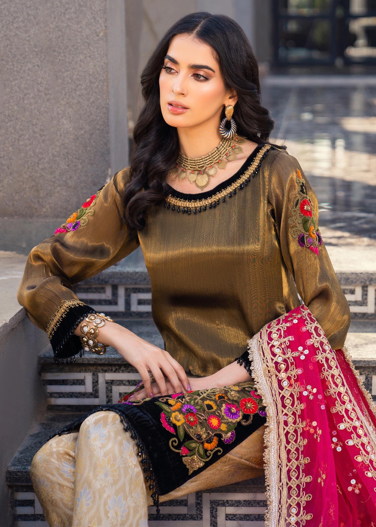 masuri Kurta Set in Golden brown