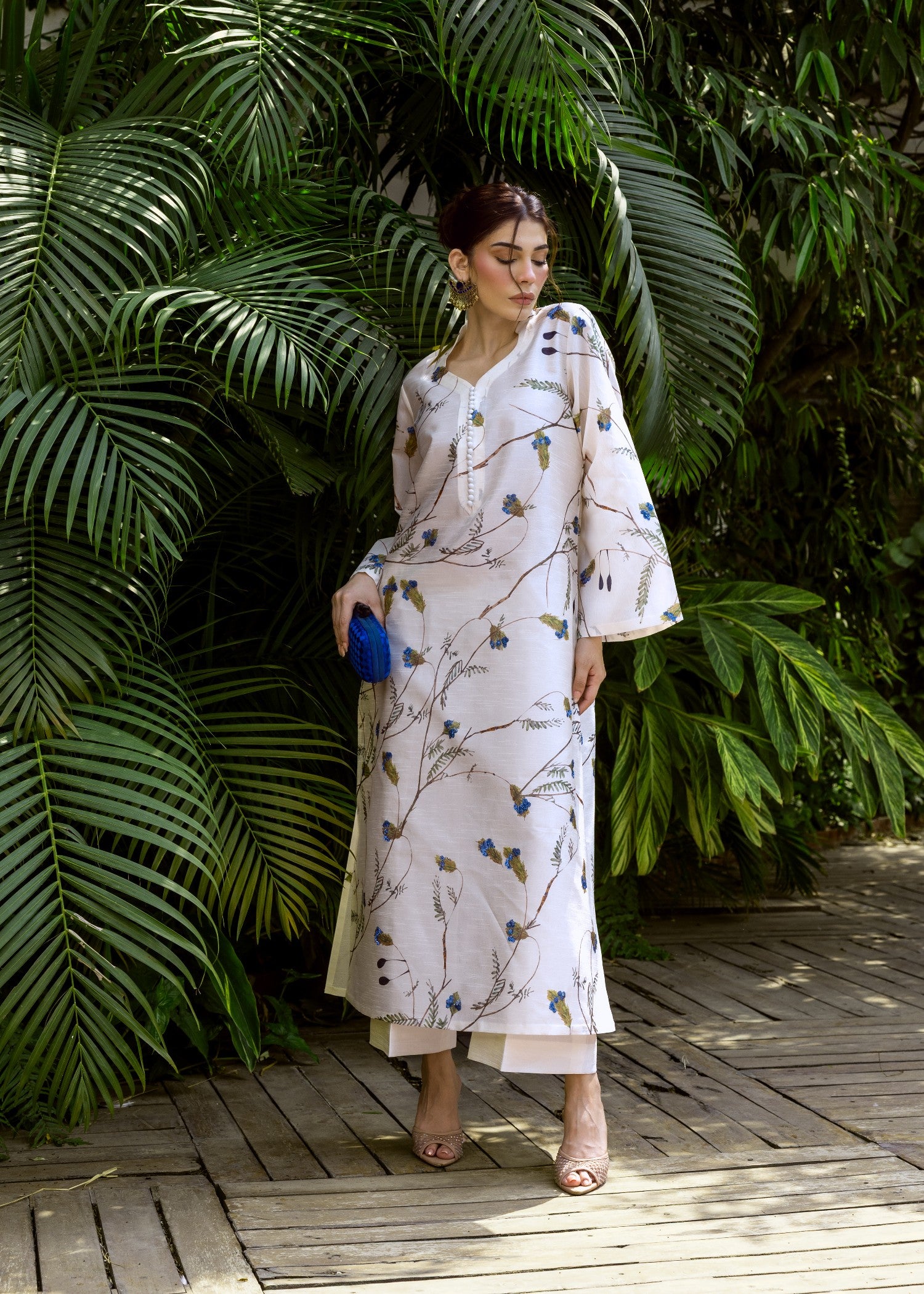 indian raw silk Kurta Set in Ivory